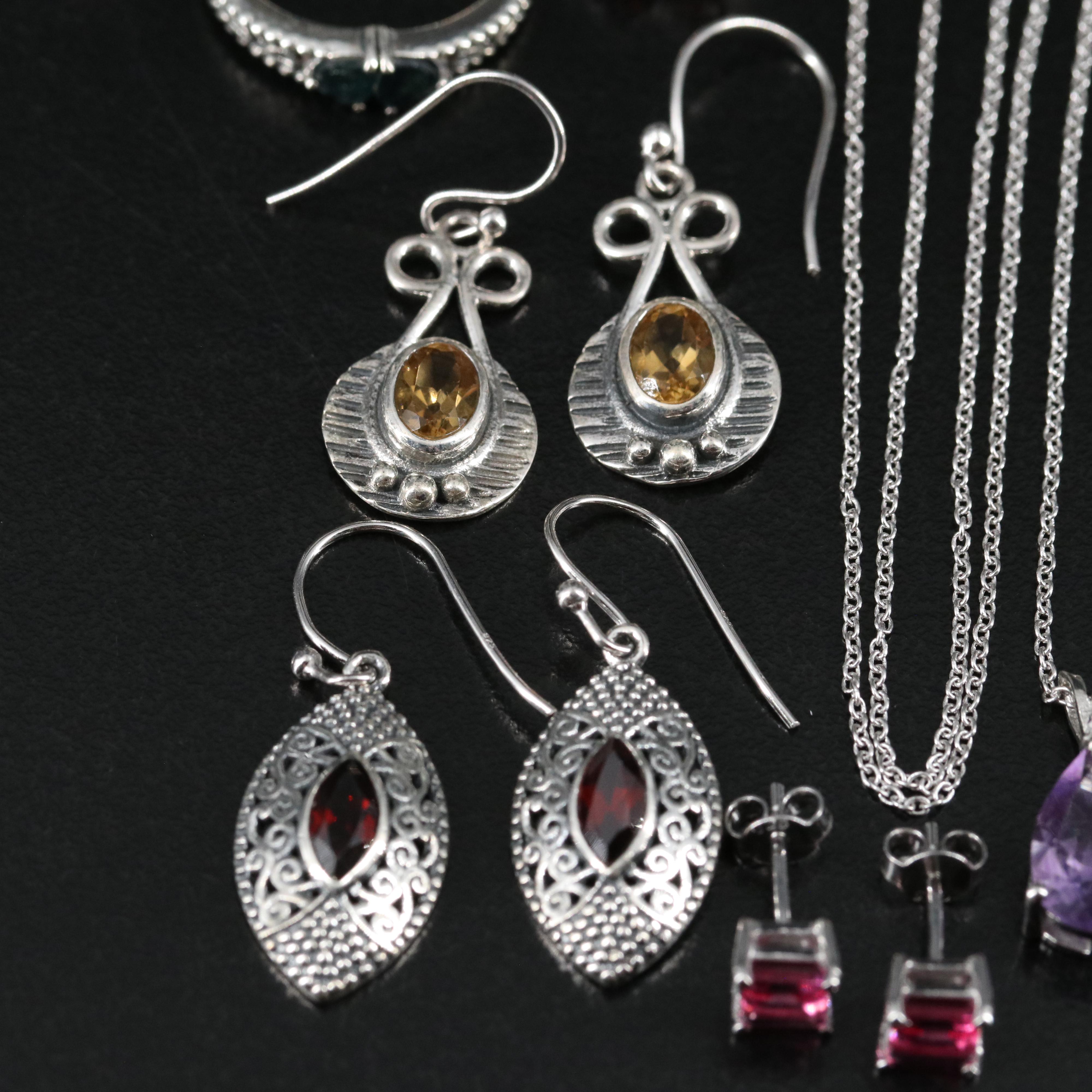 14 Assorted Sterling Silver Rings, Necklaces, and Earrings