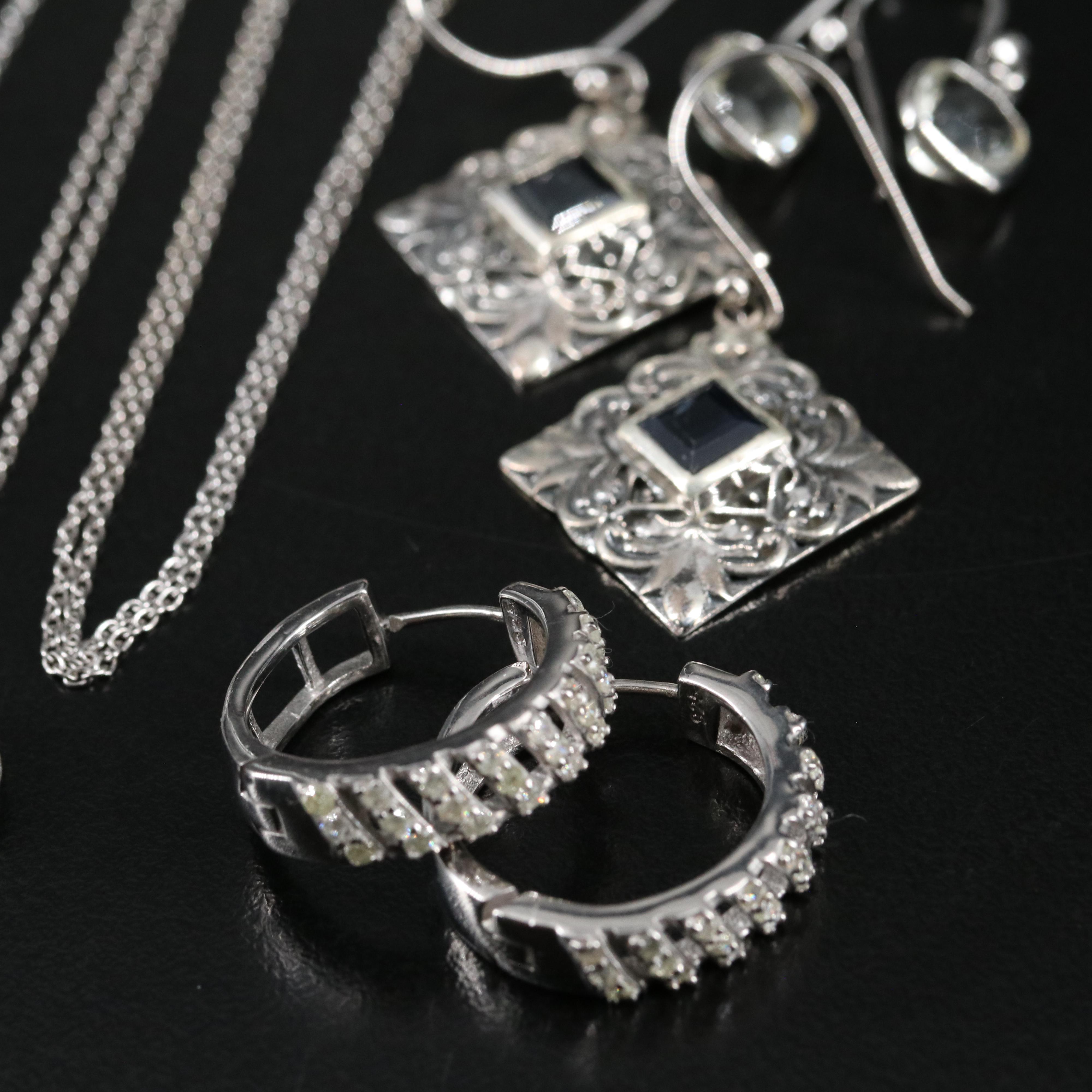 14 Assorted Sterling Silver Rings, Necklaces, and Earrings