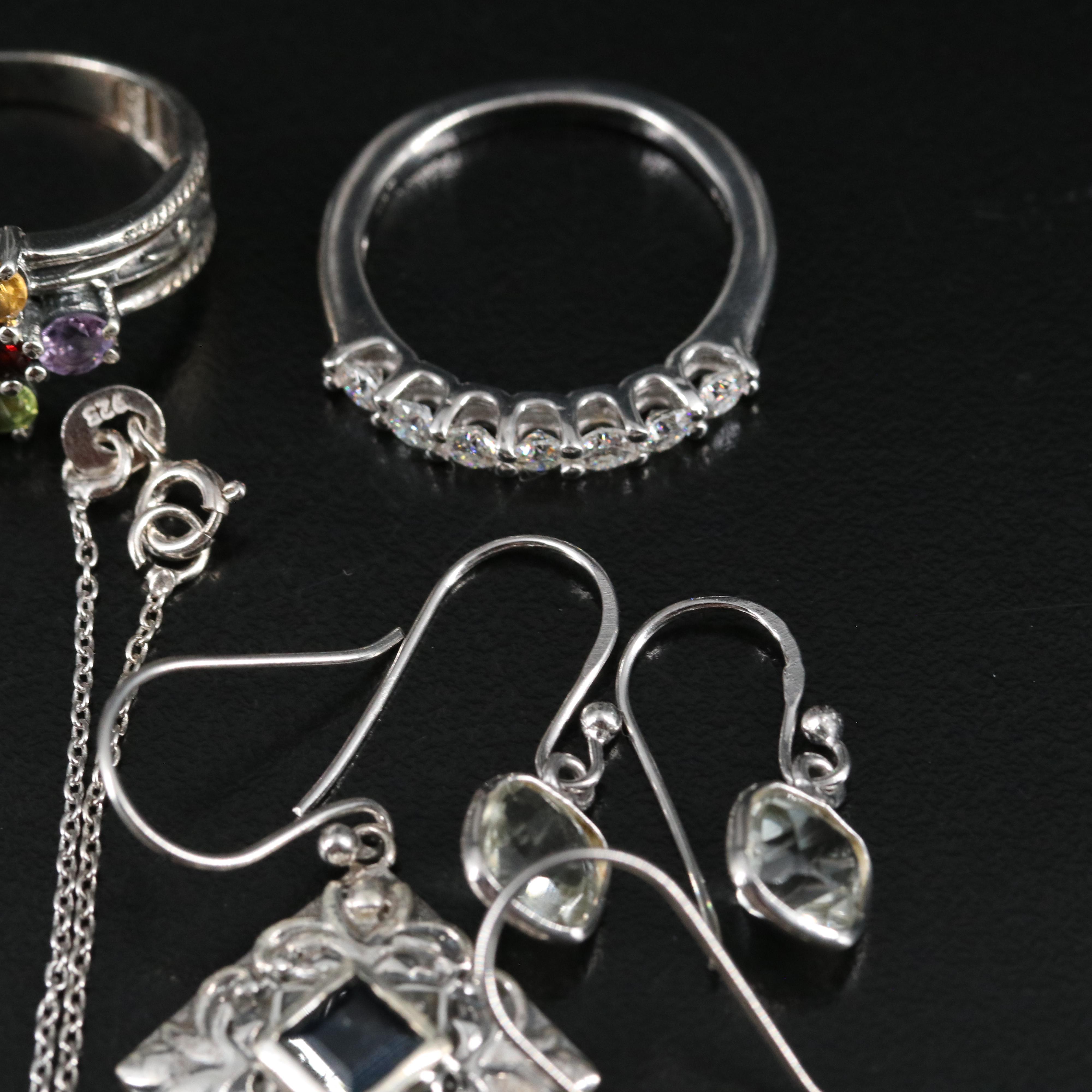 14 Assorted Sterling Silver Rings, Necklaces, and Earrings