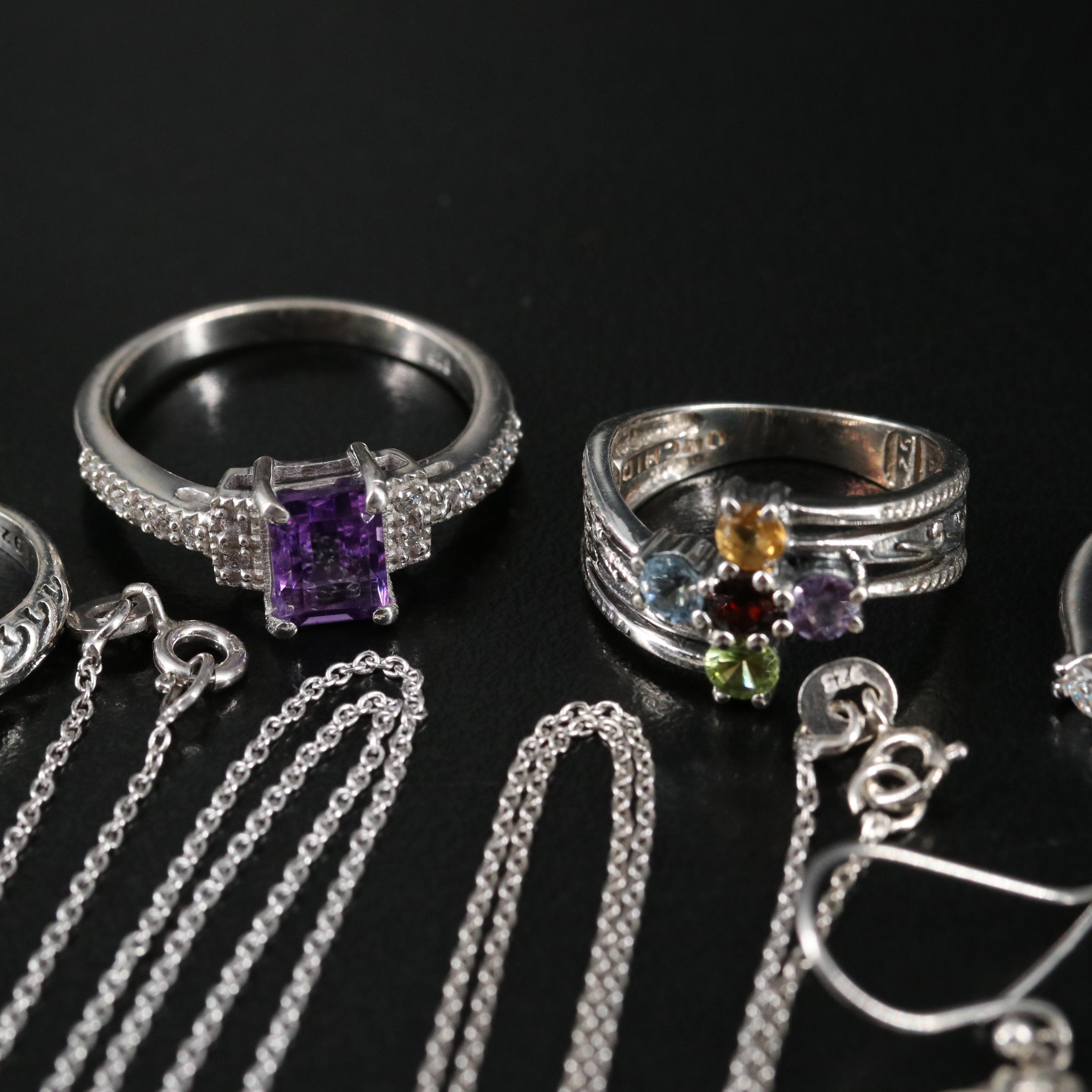 14 Assorted Sterling Silver Rings, Necklaces, and Earrings