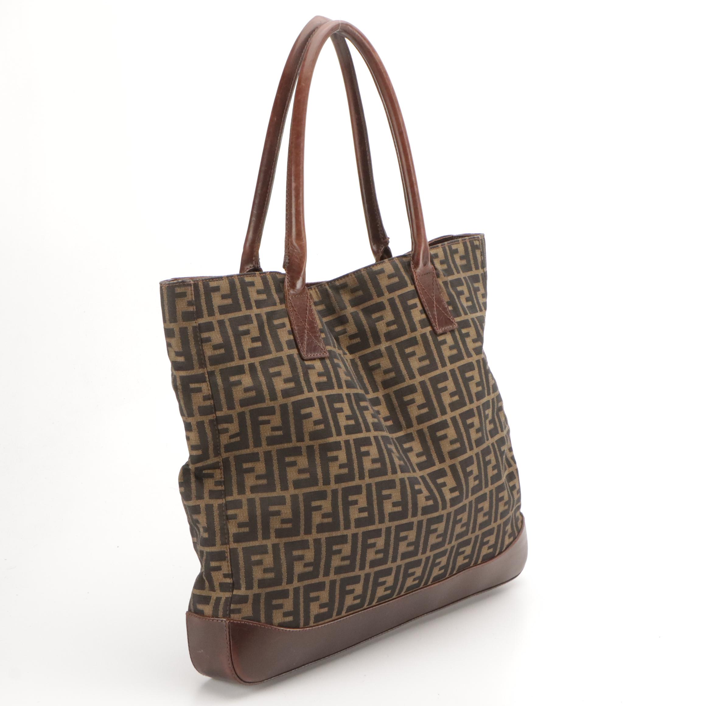 Fendi Tote in Zucca Jacquard Canvas and Leather