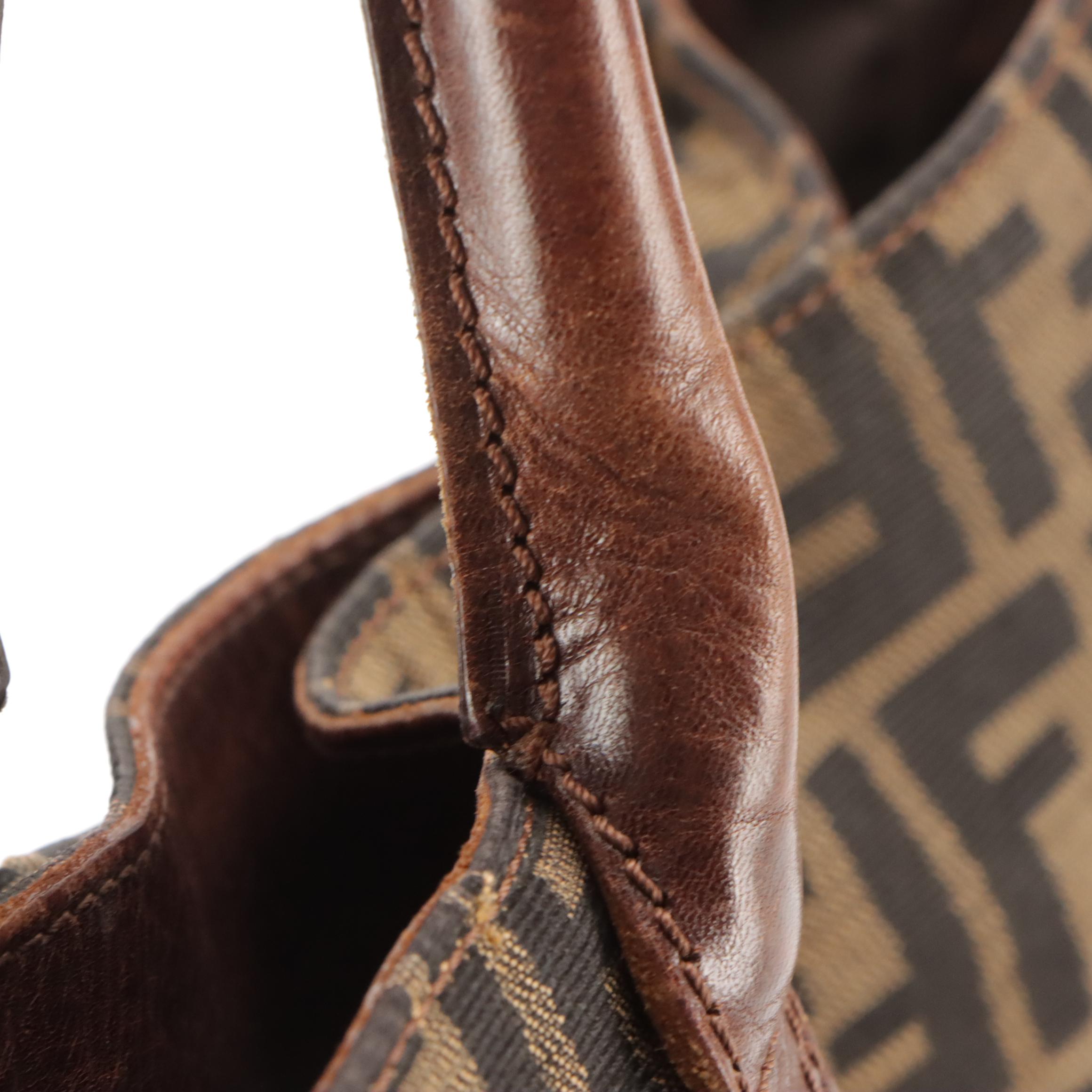 Fendi Tote in Zucca Jacquard Canvas and Leather