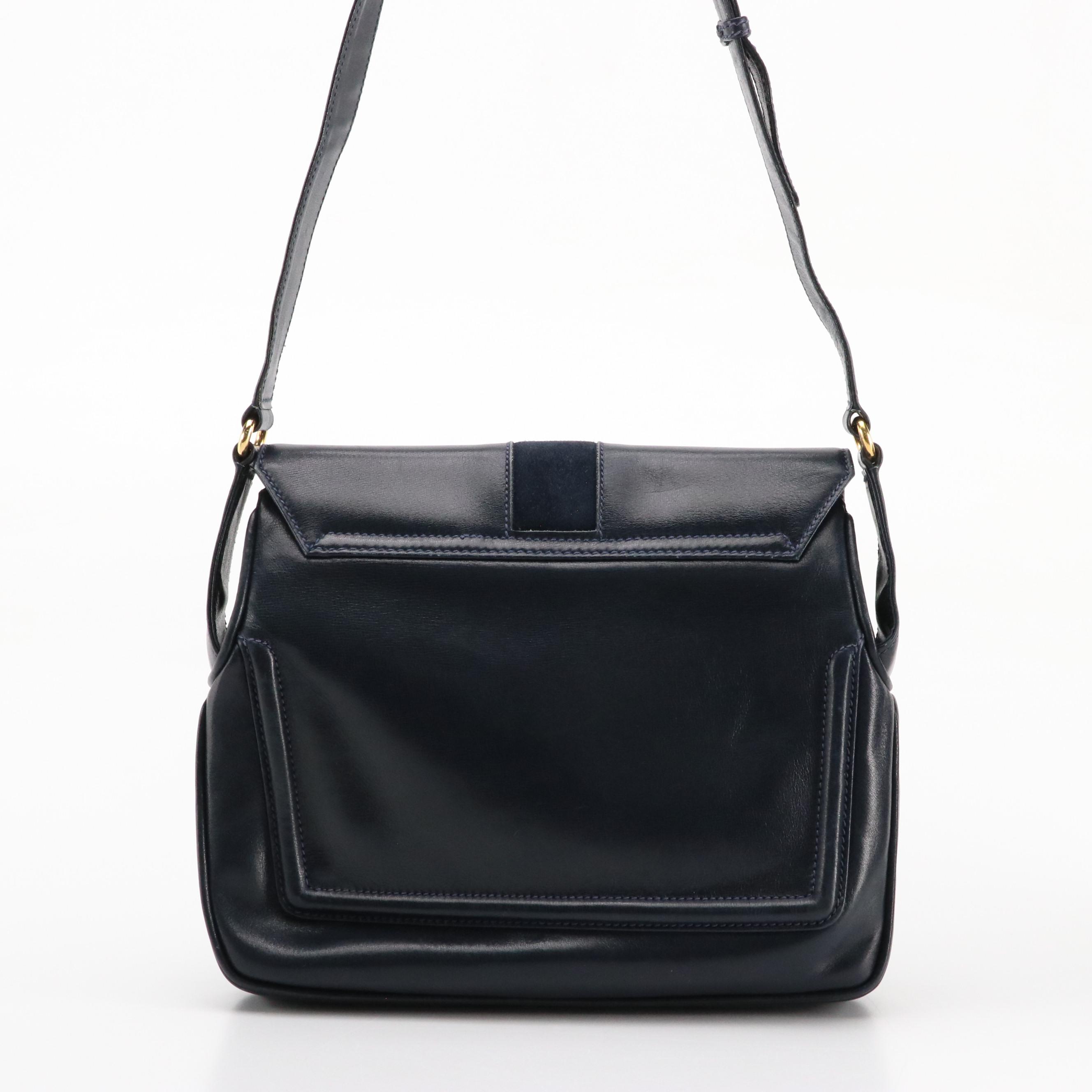 Gucci Navy Leather and Suede Front-Flap Shoulder Bag