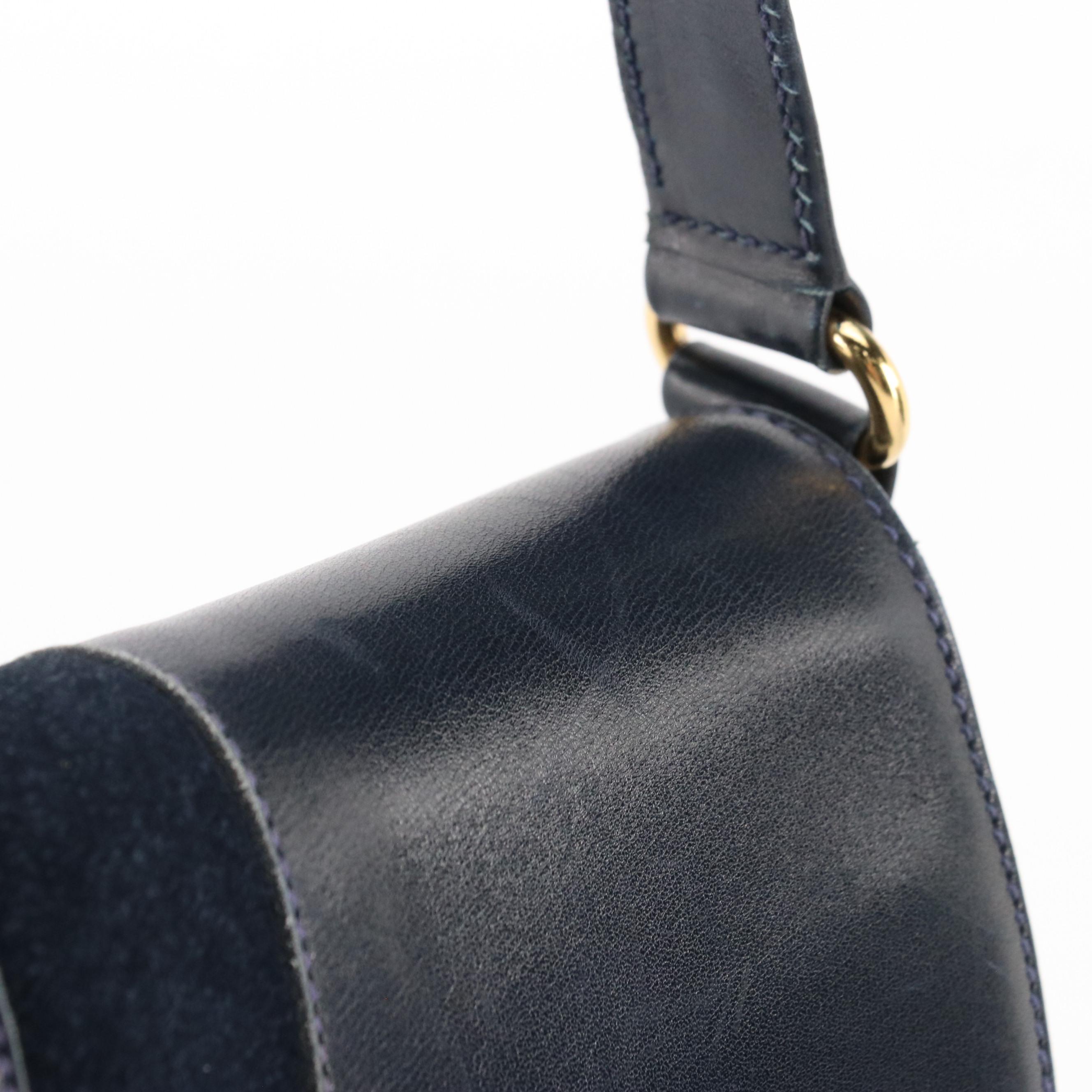 Gucci Navy Leather and Suede Front-Flap Shoulder Bag