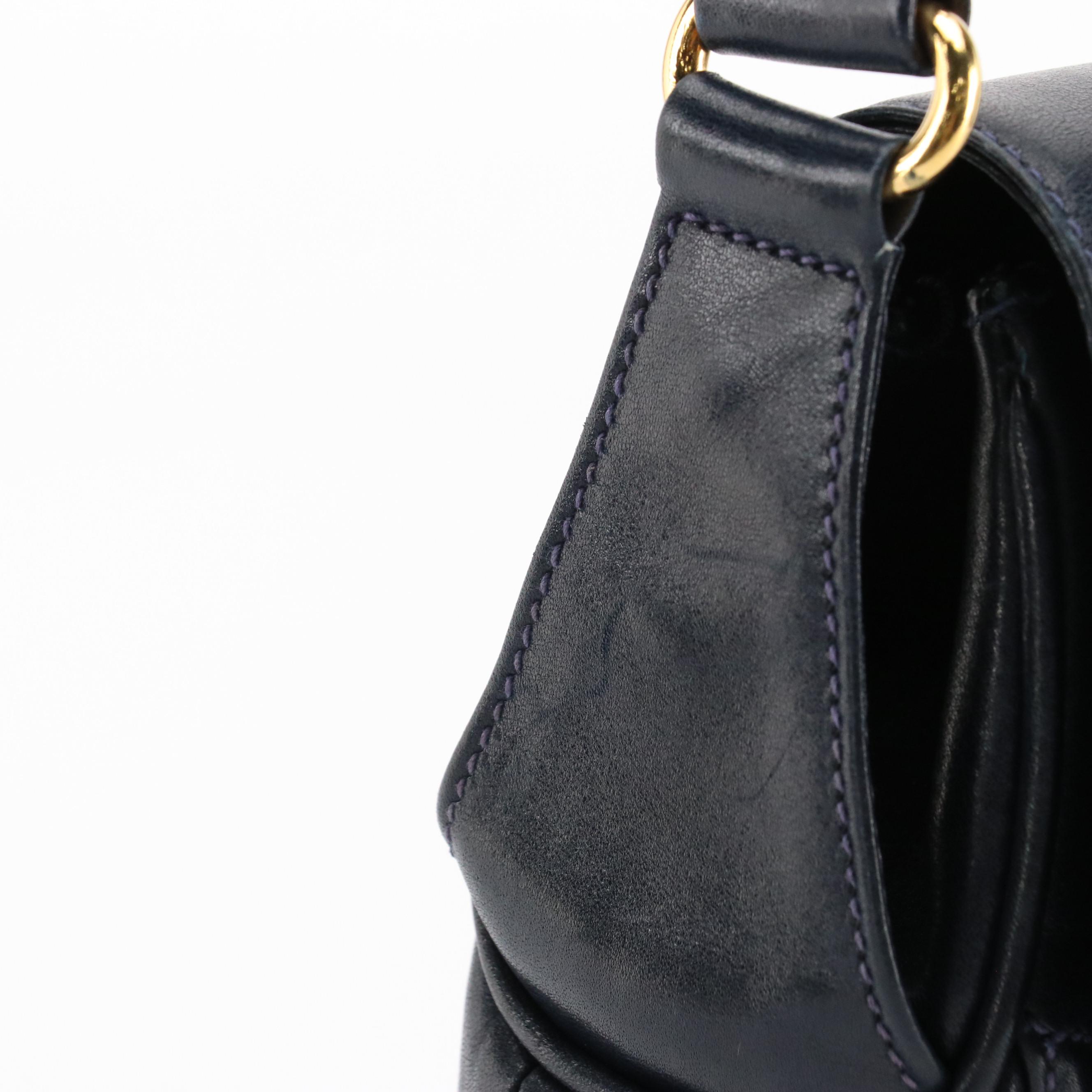 Gucci Navy Leather and Suede Front-Flap Shoulder Bag