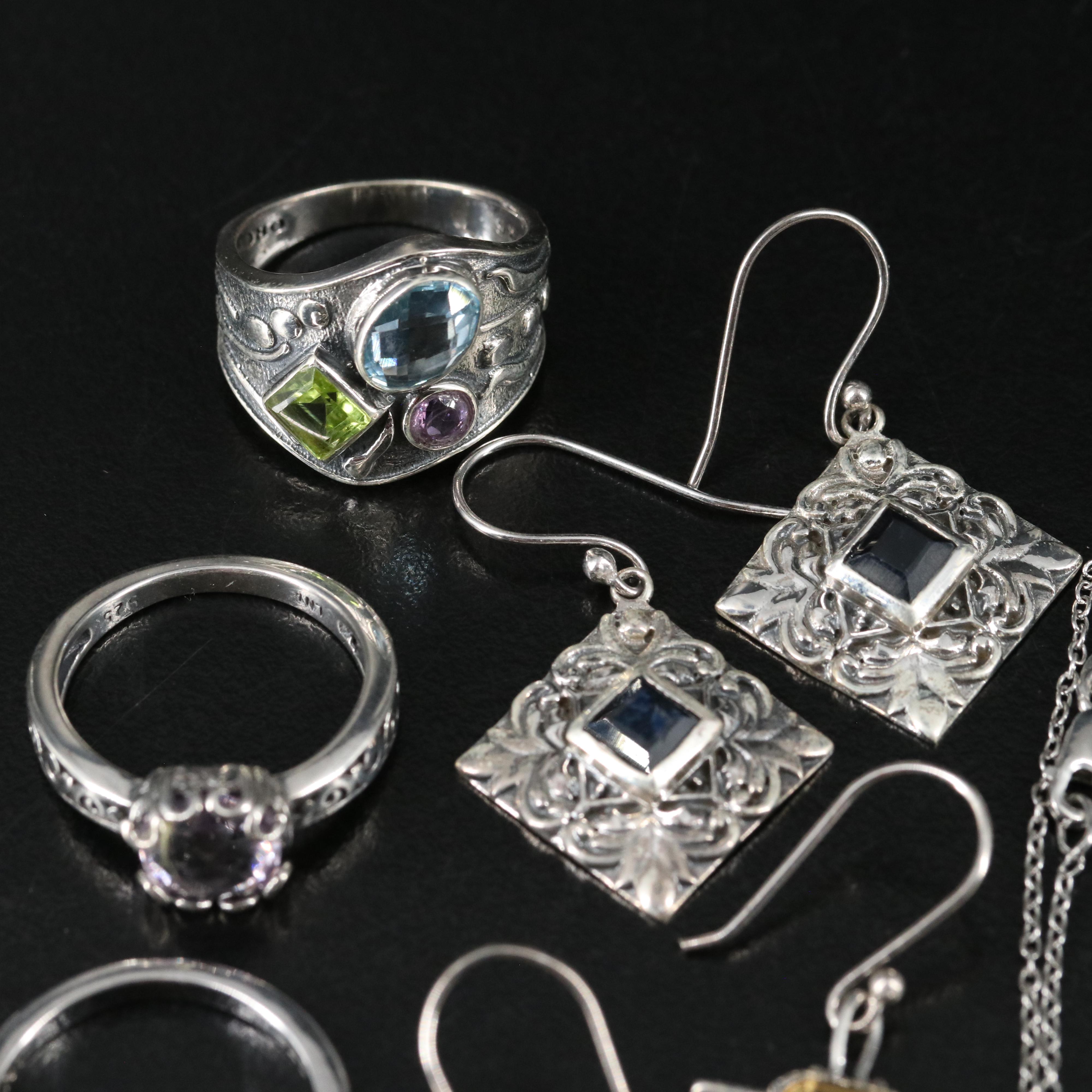 14 Assorted Sterling Silver Rings, Necklaces, and Earrings