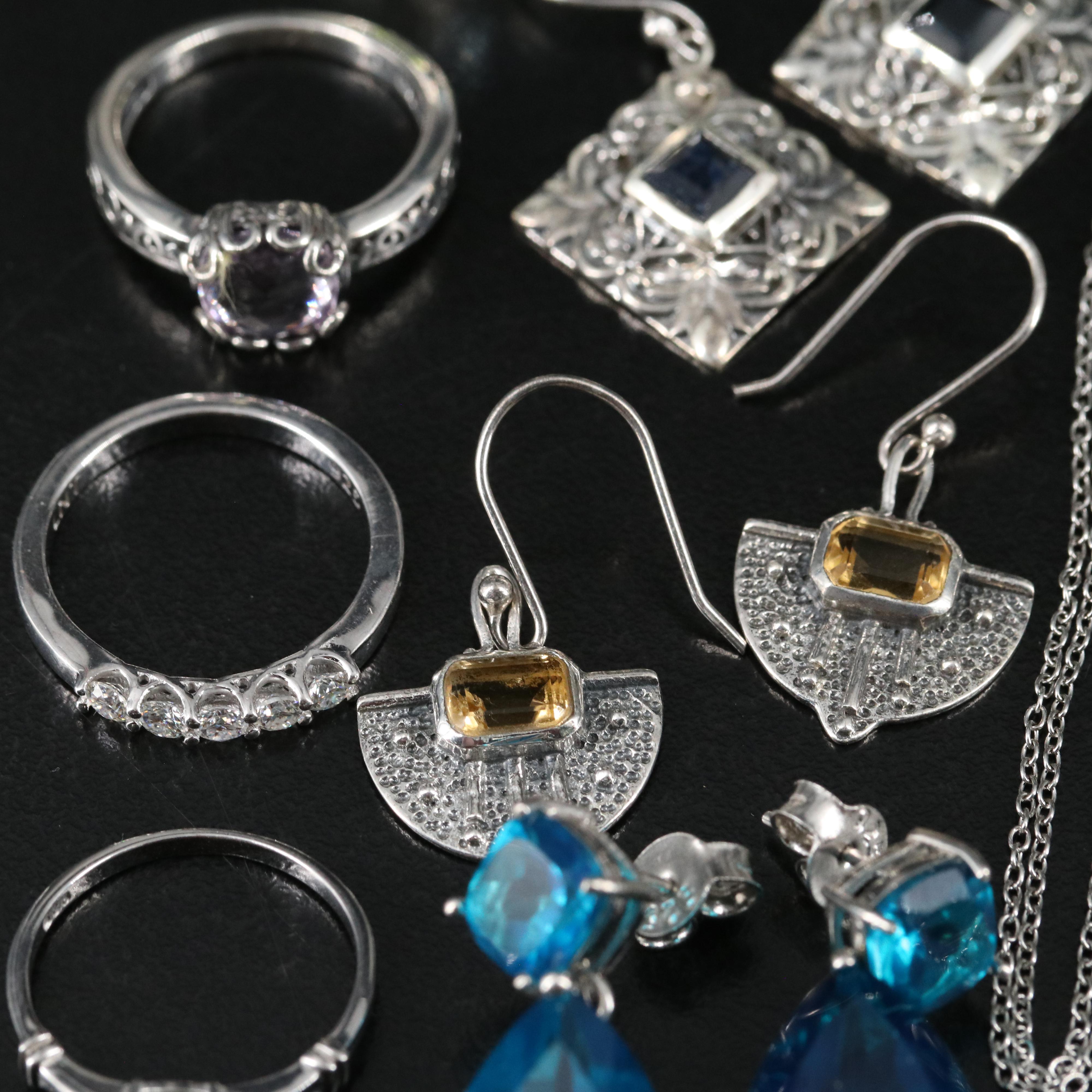 14 Assorted Sterling Silver Rings, Necklaces, and Earrings