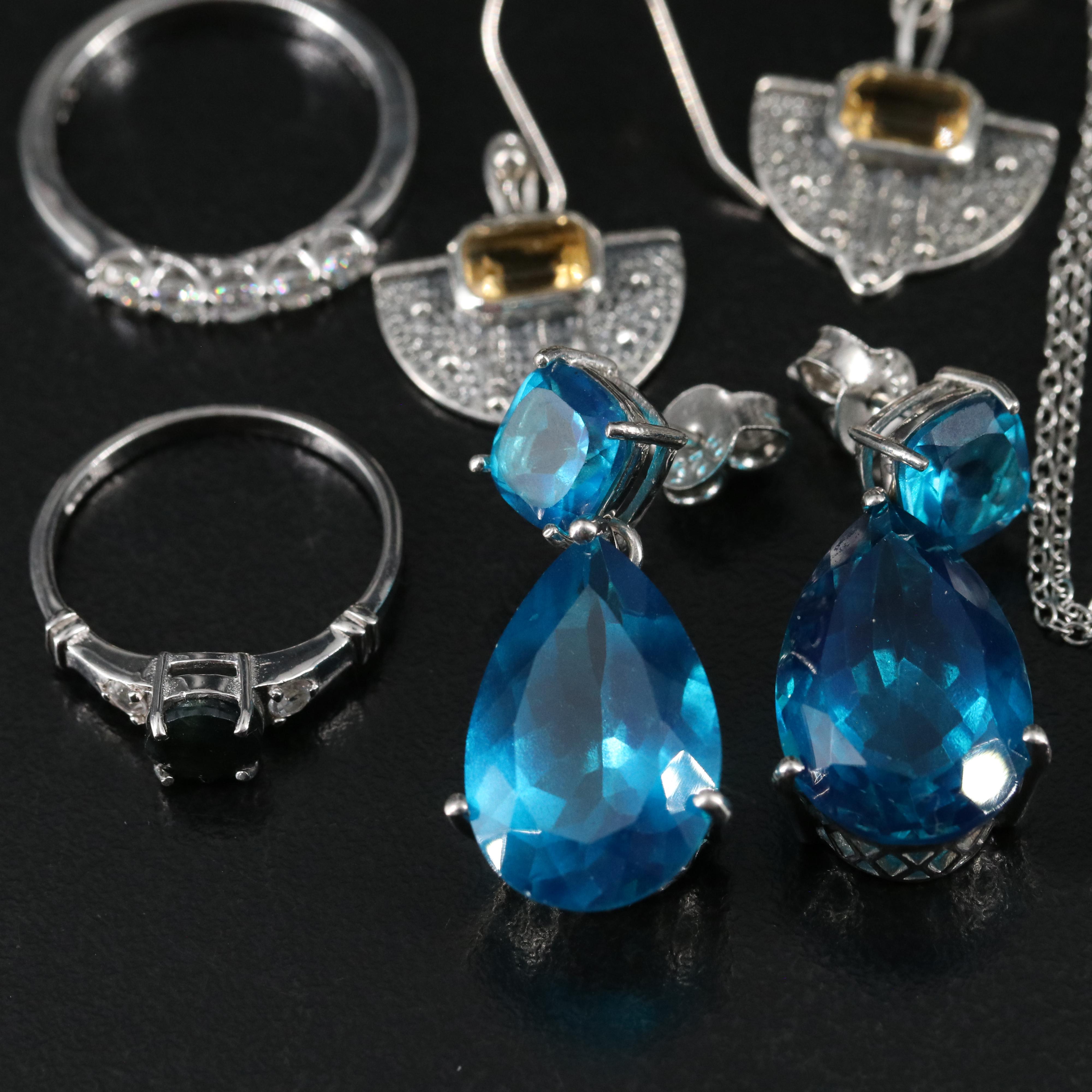 14 Assorted Sterling Silver Rings, Necklaces, and Earrings