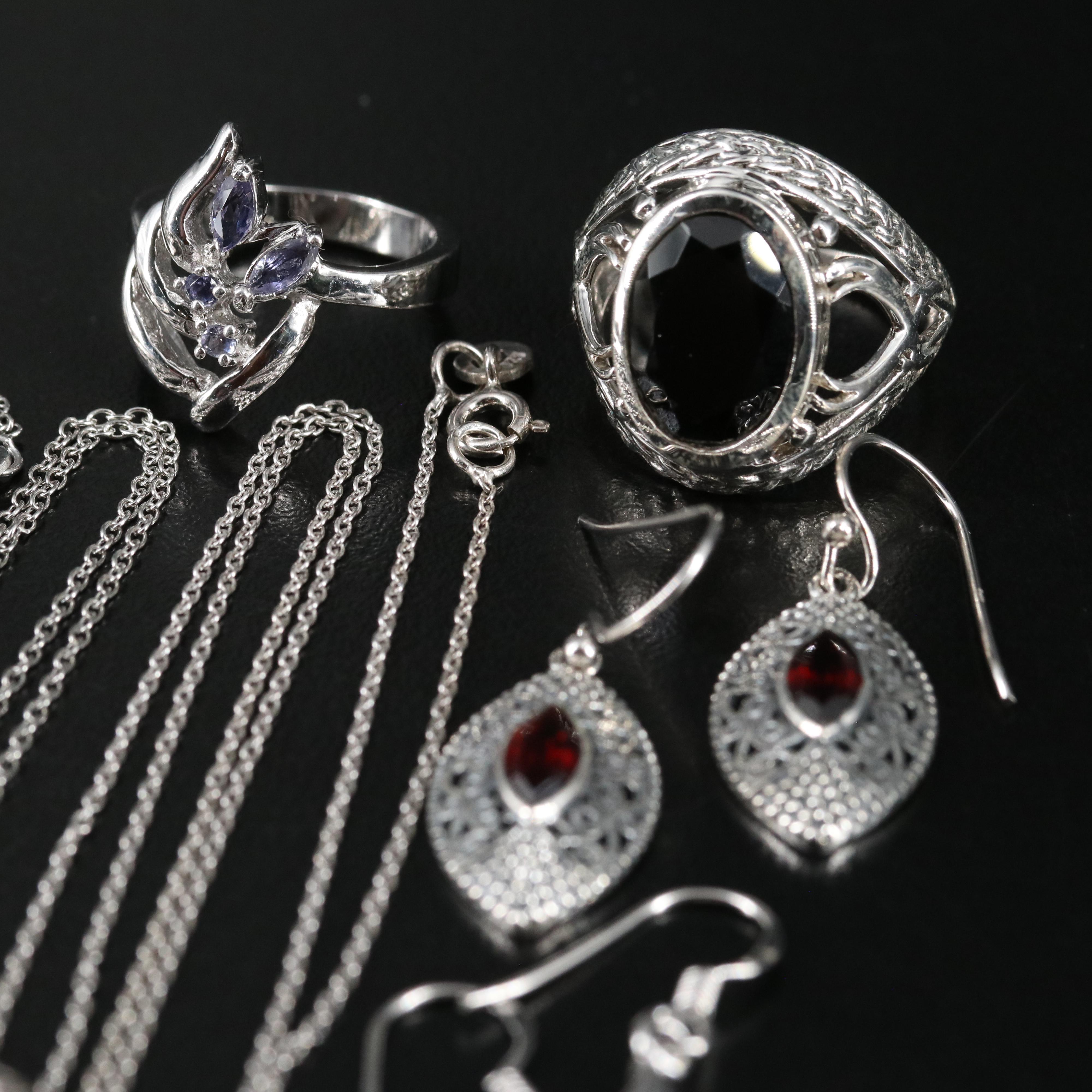 14 Assorted Sterling Silver Rings, Necklaces, and Earrings