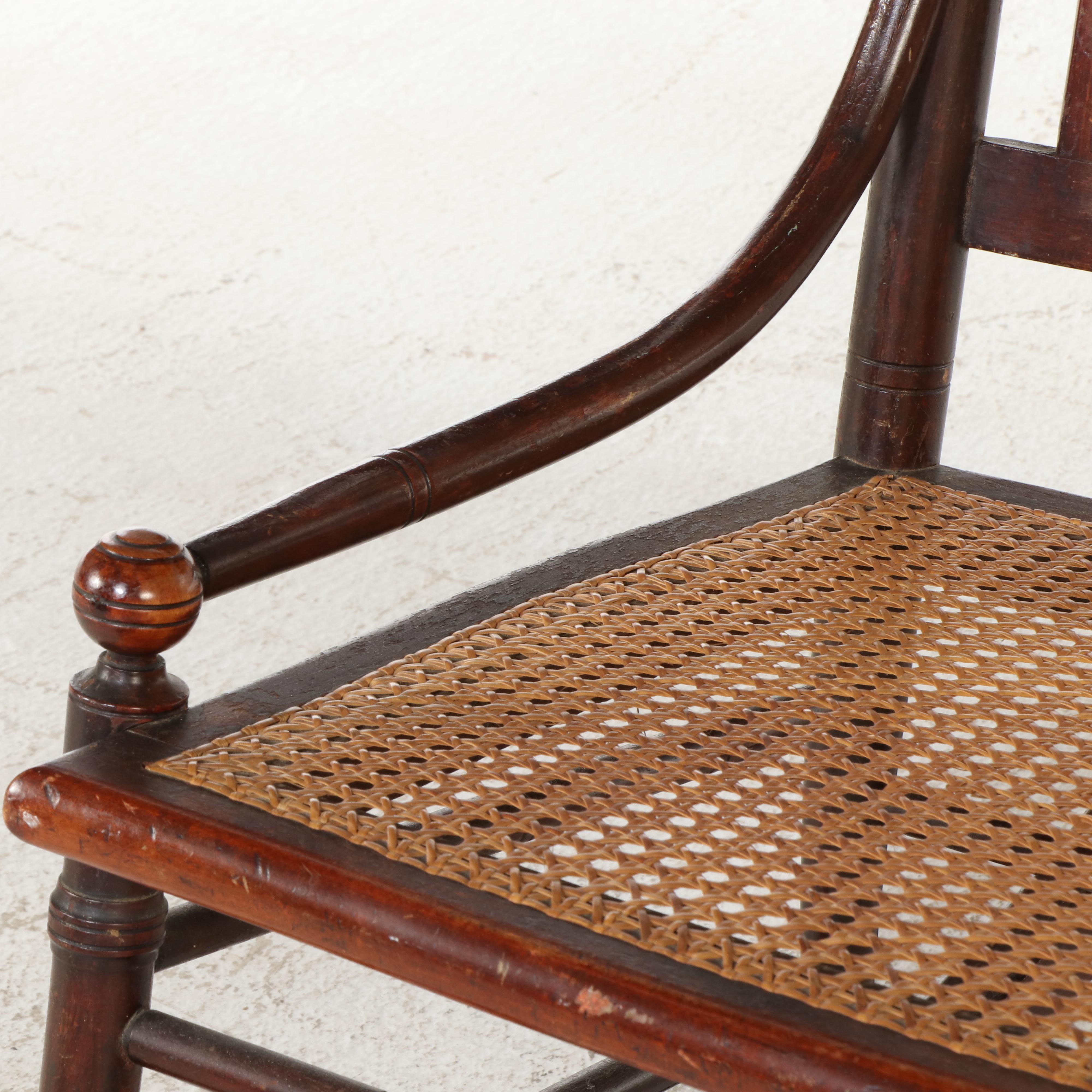 Victorian Caned Spindle-Back Wood Rocking Chair, 19th Century