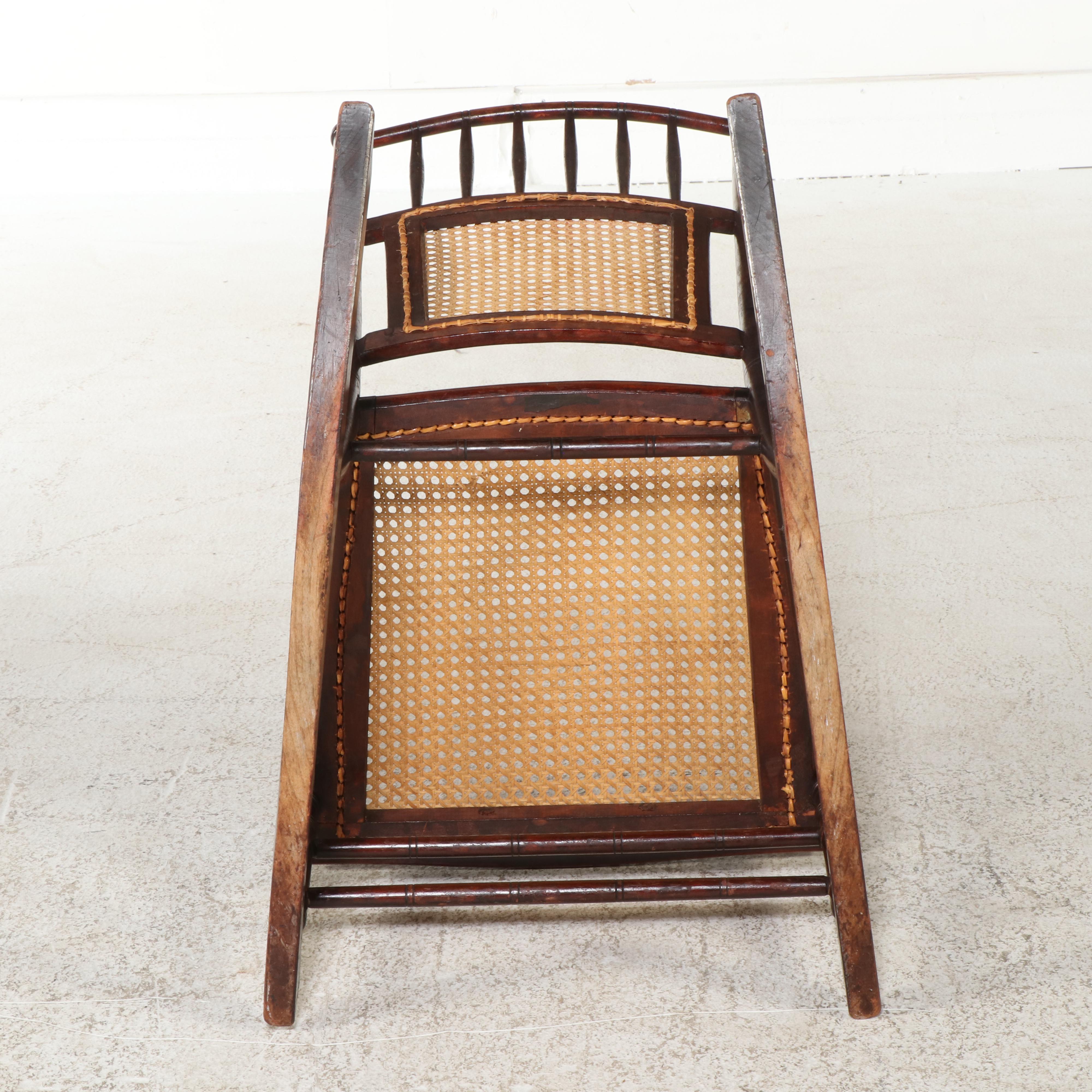 Victorian Caned Spindle-Back Wood Rocking Chair, 19th Century