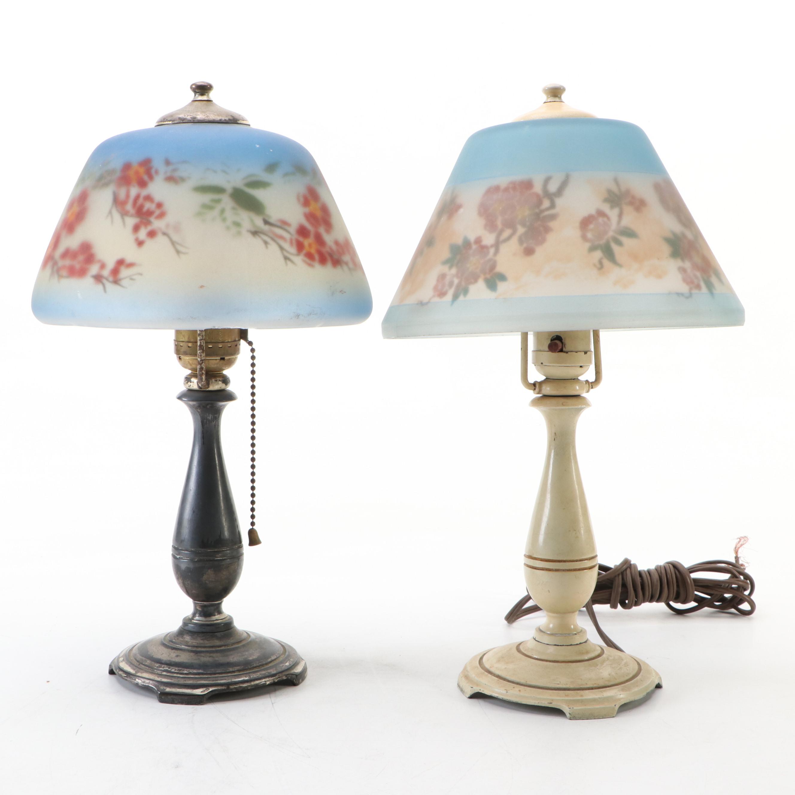 Moe-Bridges and Other Reverse-Decorated Glass Shade Table Lamp
