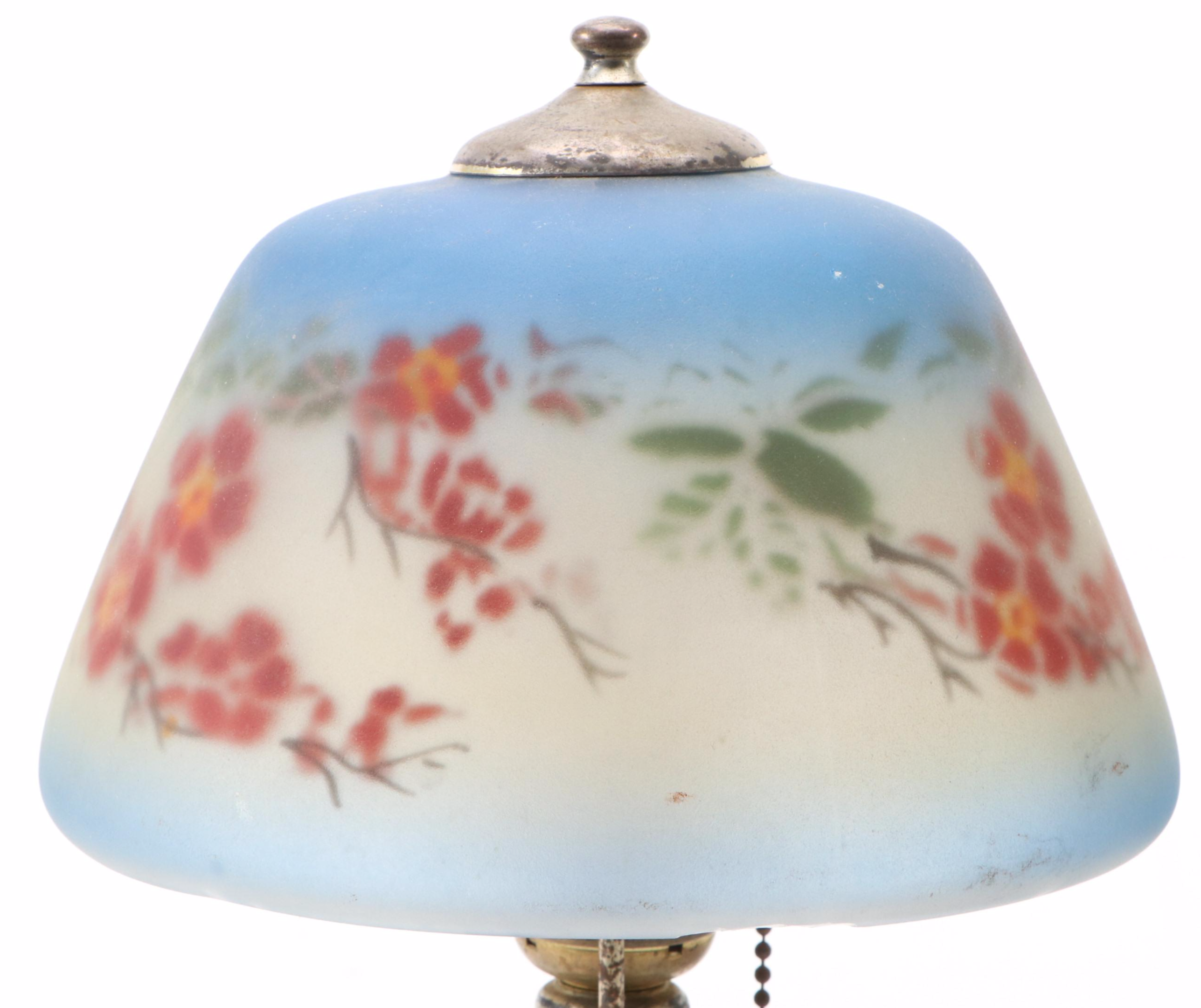 Moe-Bridges and Other Reverse-Decorated Glass Shade Table Lamp