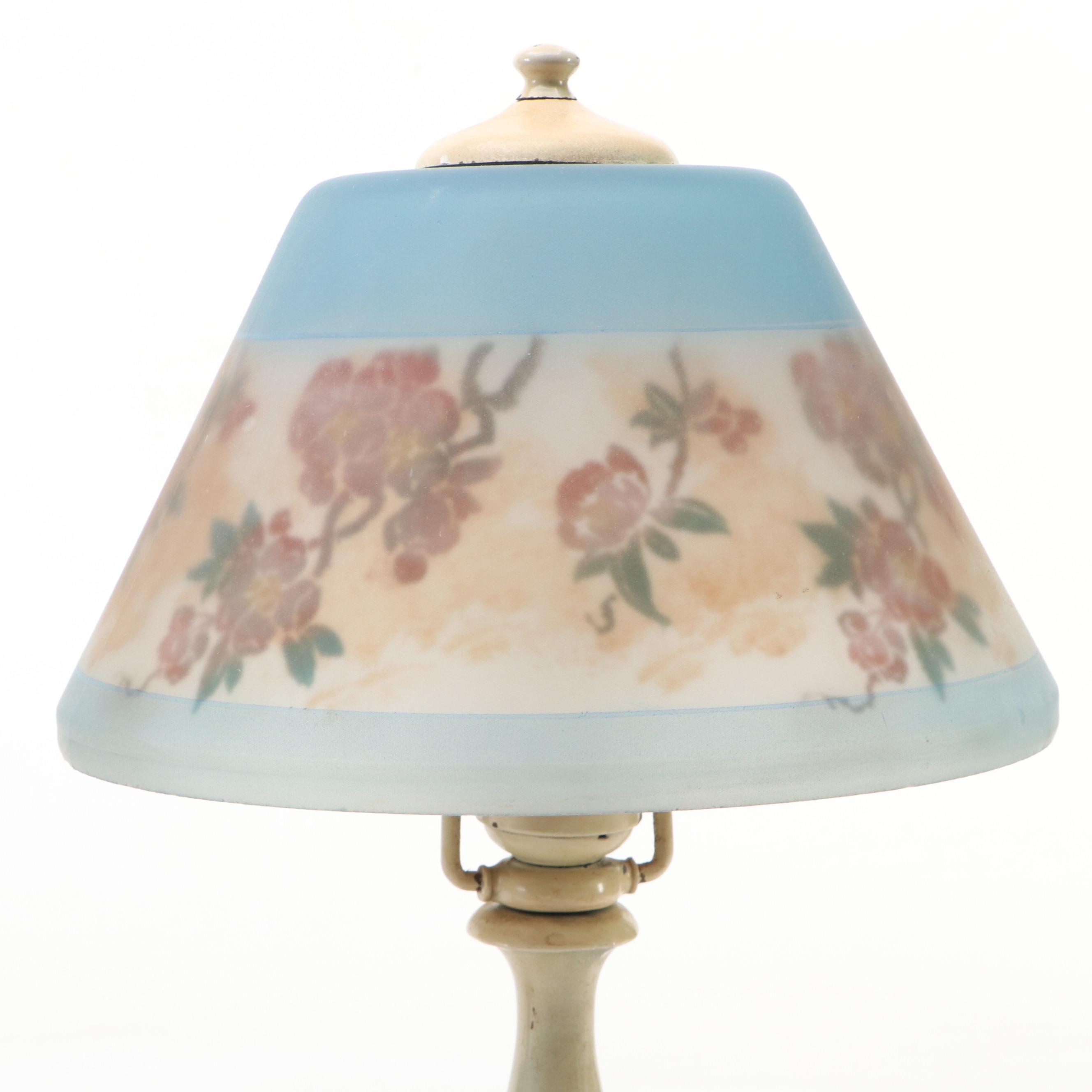 Moe-Bridges and Other Reverse-Decorated Glass Shade Table Lamp