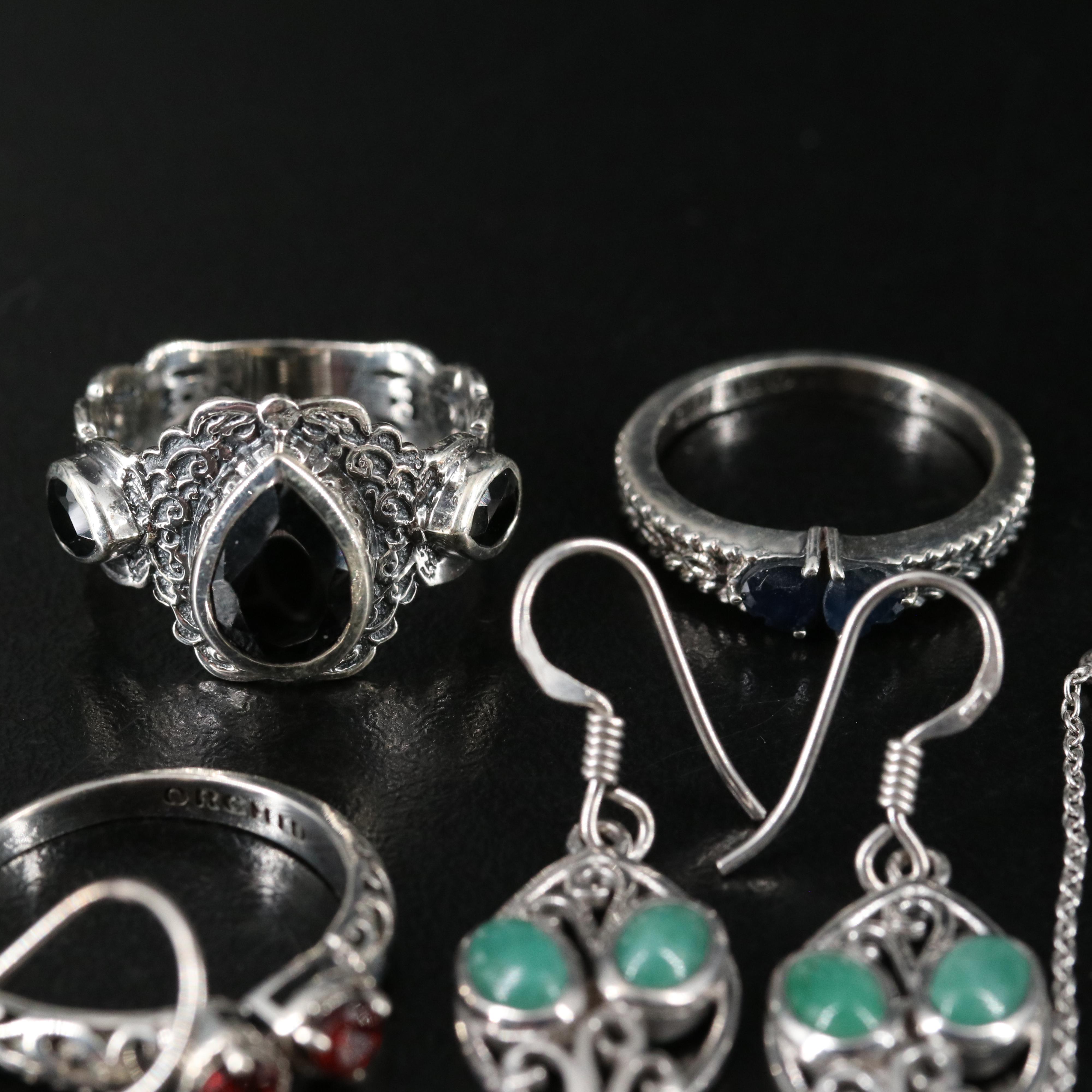 14 Assorted Sterling Silver Rings, Necklaces, and Earrings