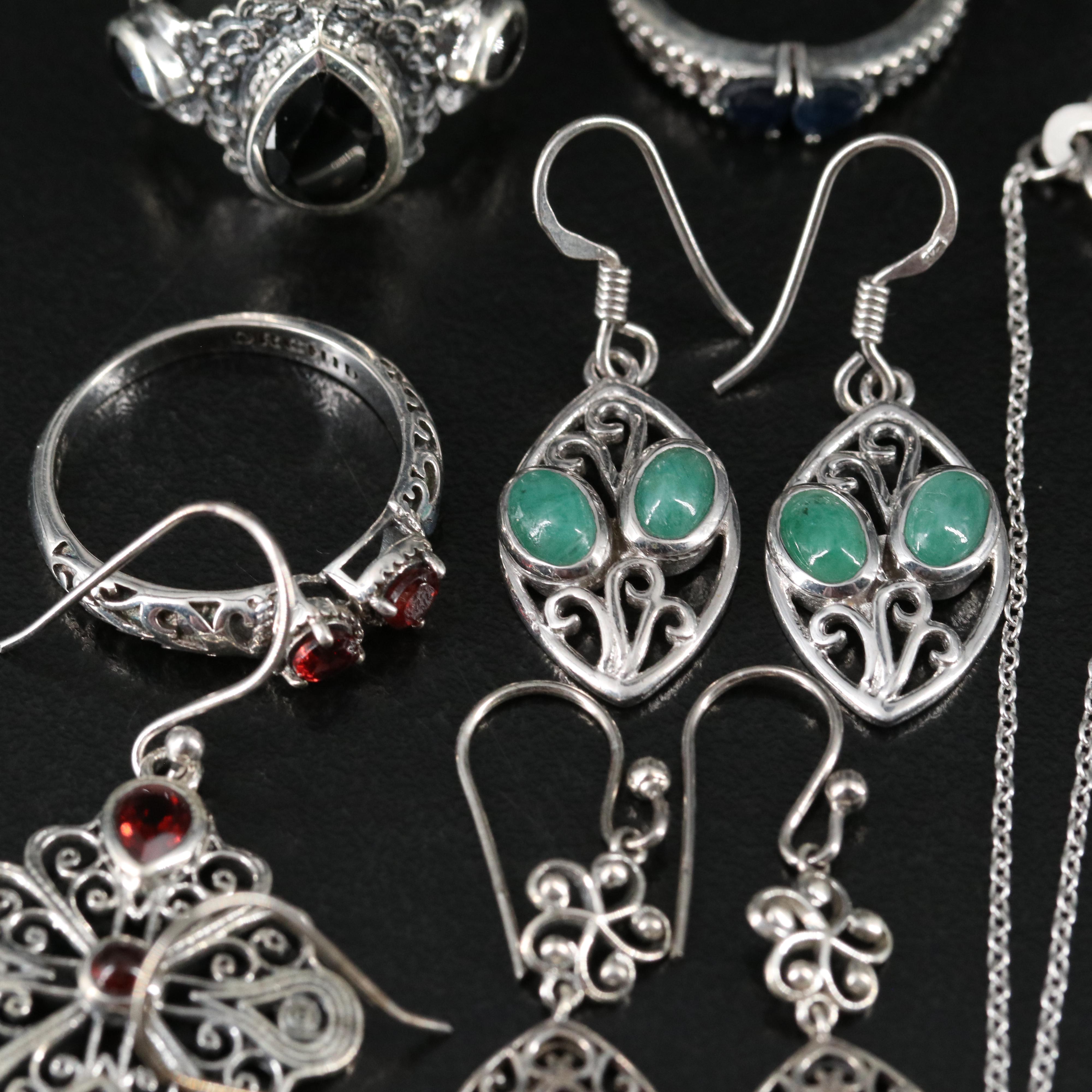 14 Assorted Sterling Silver Rings, Necklaces, and Earrings