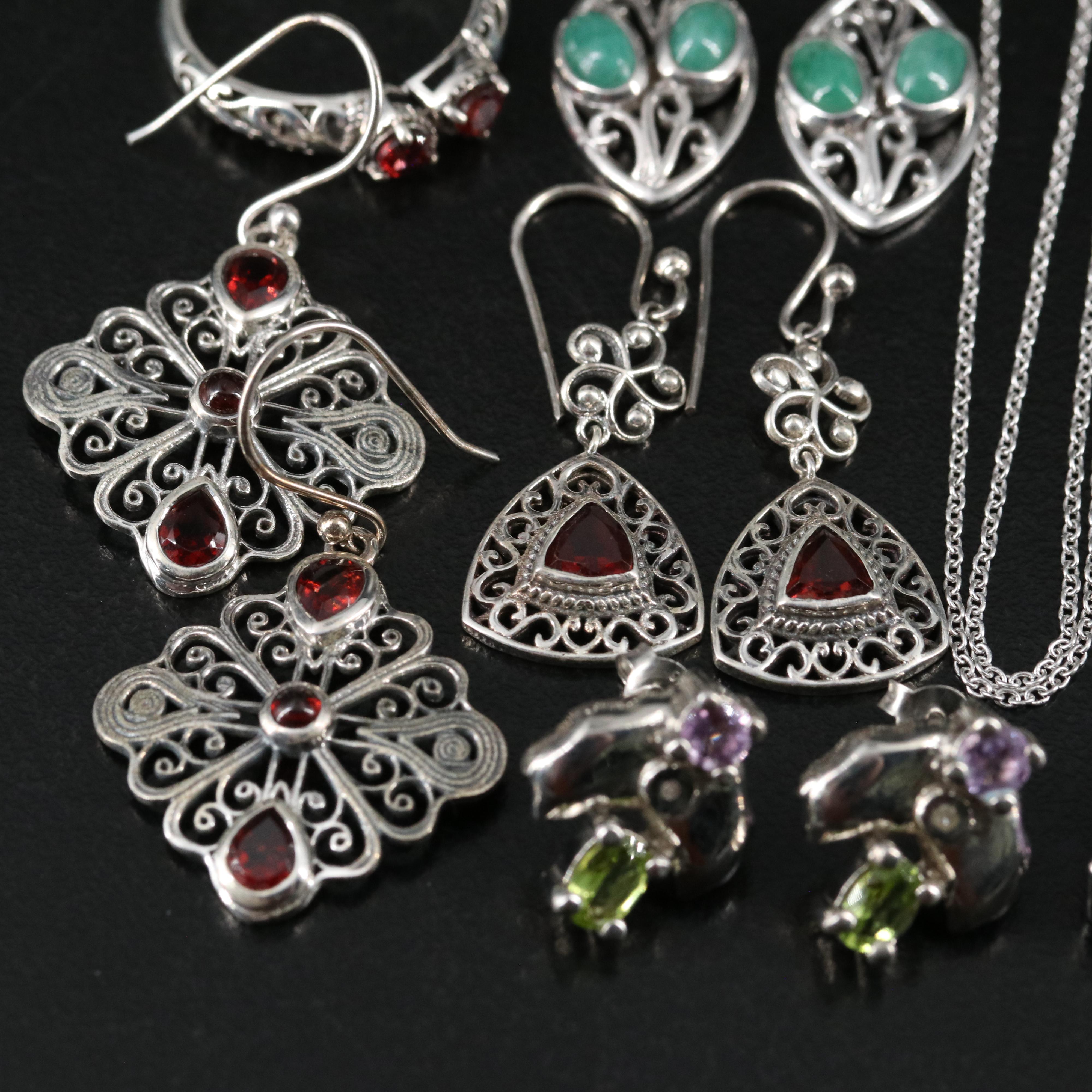 14 Assorted Sterling Silver Rings, Necklaces, and Earrings