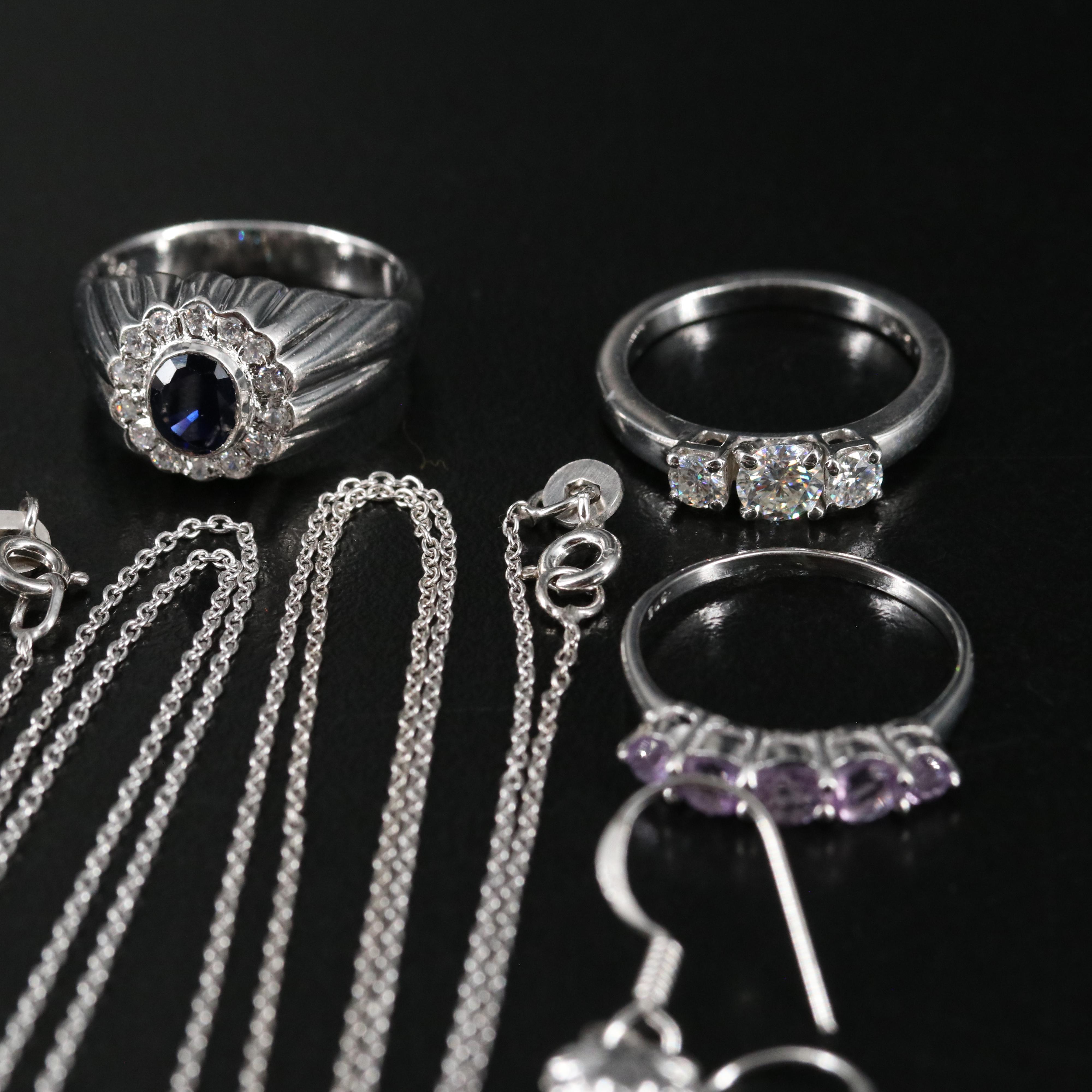 14 Assorted Sterling Silver Rings, Necklaces, and Earrings