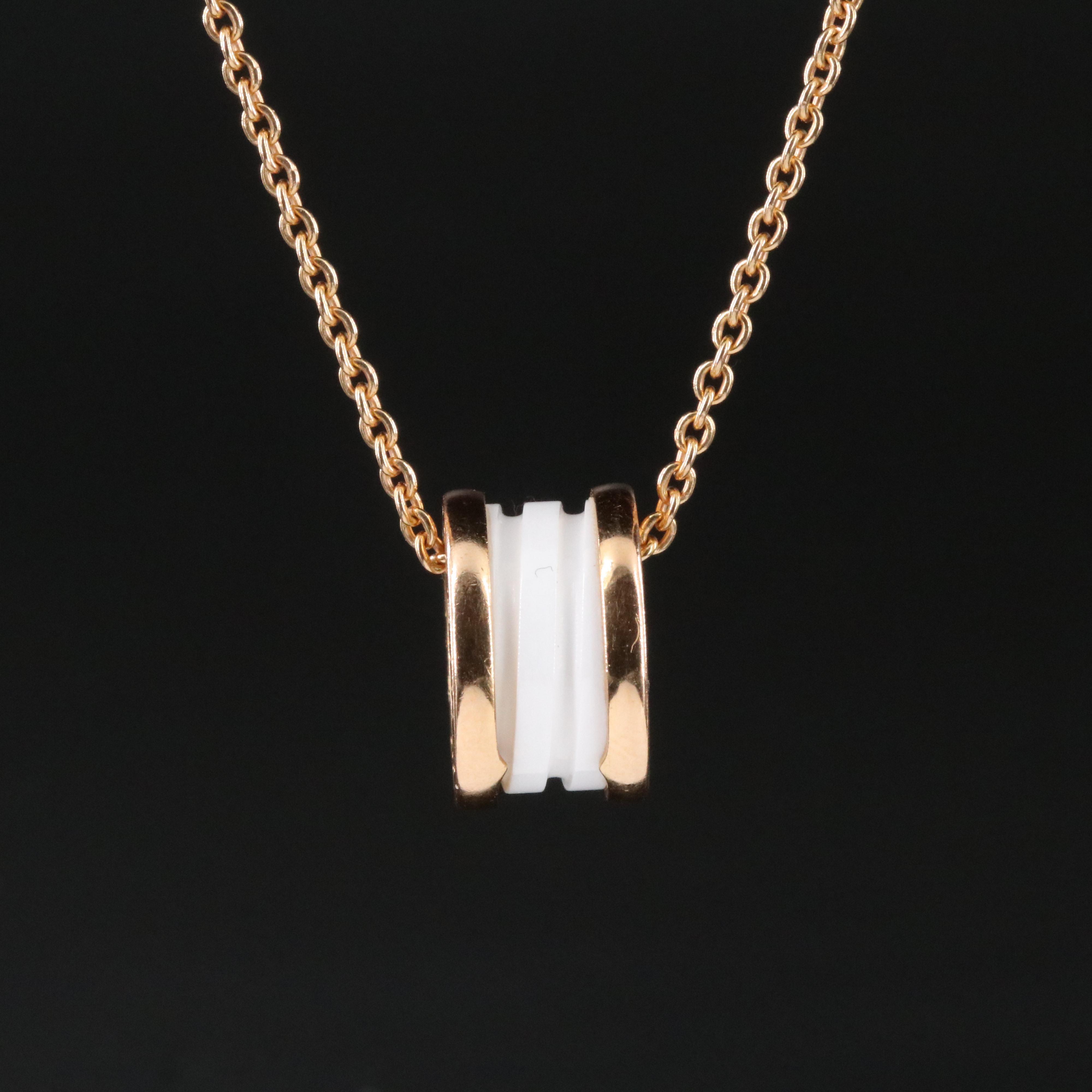 Bulgari BVLGARI B.Zero1 18K Rose Gold and White Ceramic Necklace