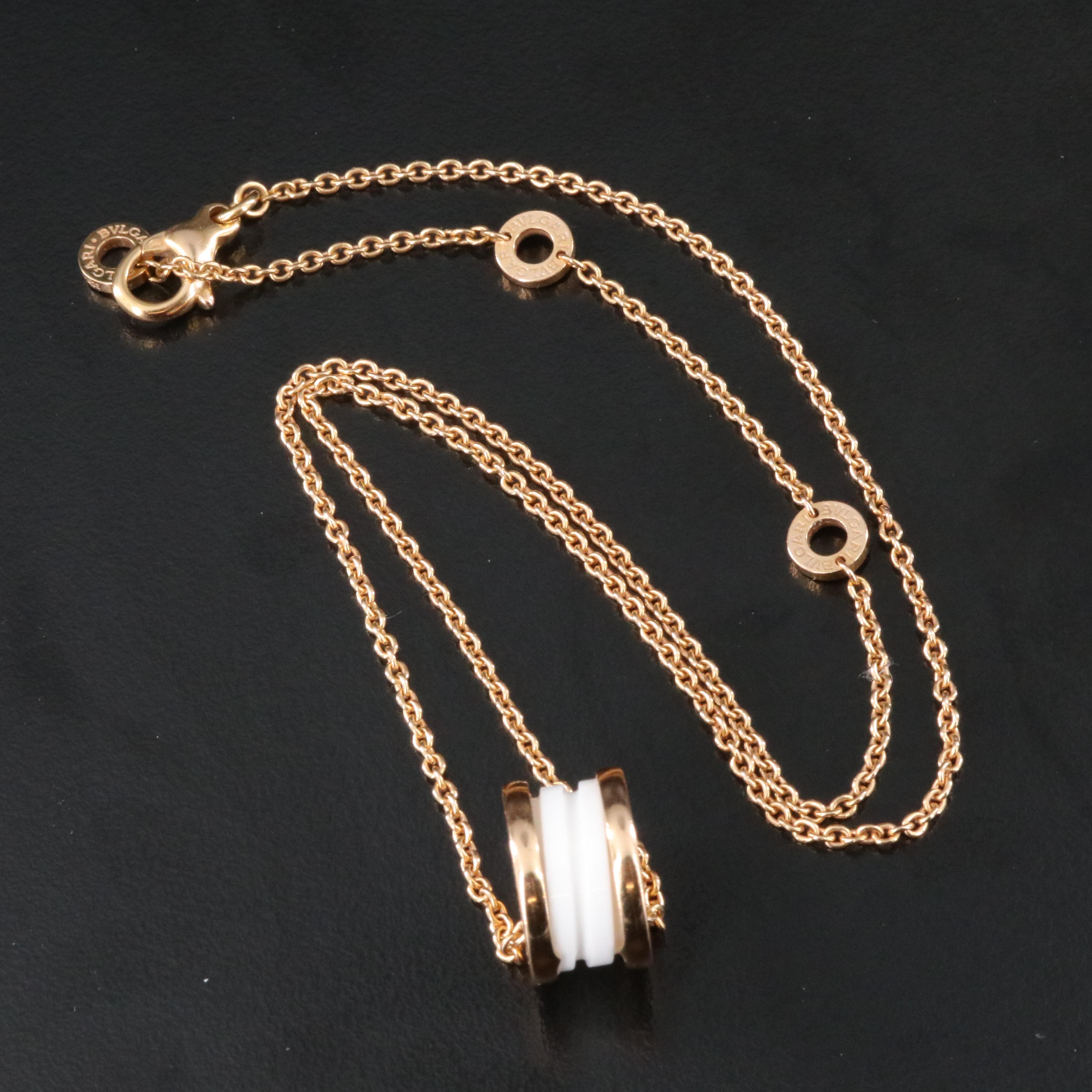 Bulgari BVLGARI B.Zero1 18K Rose Gold and White Ceramic Necklace