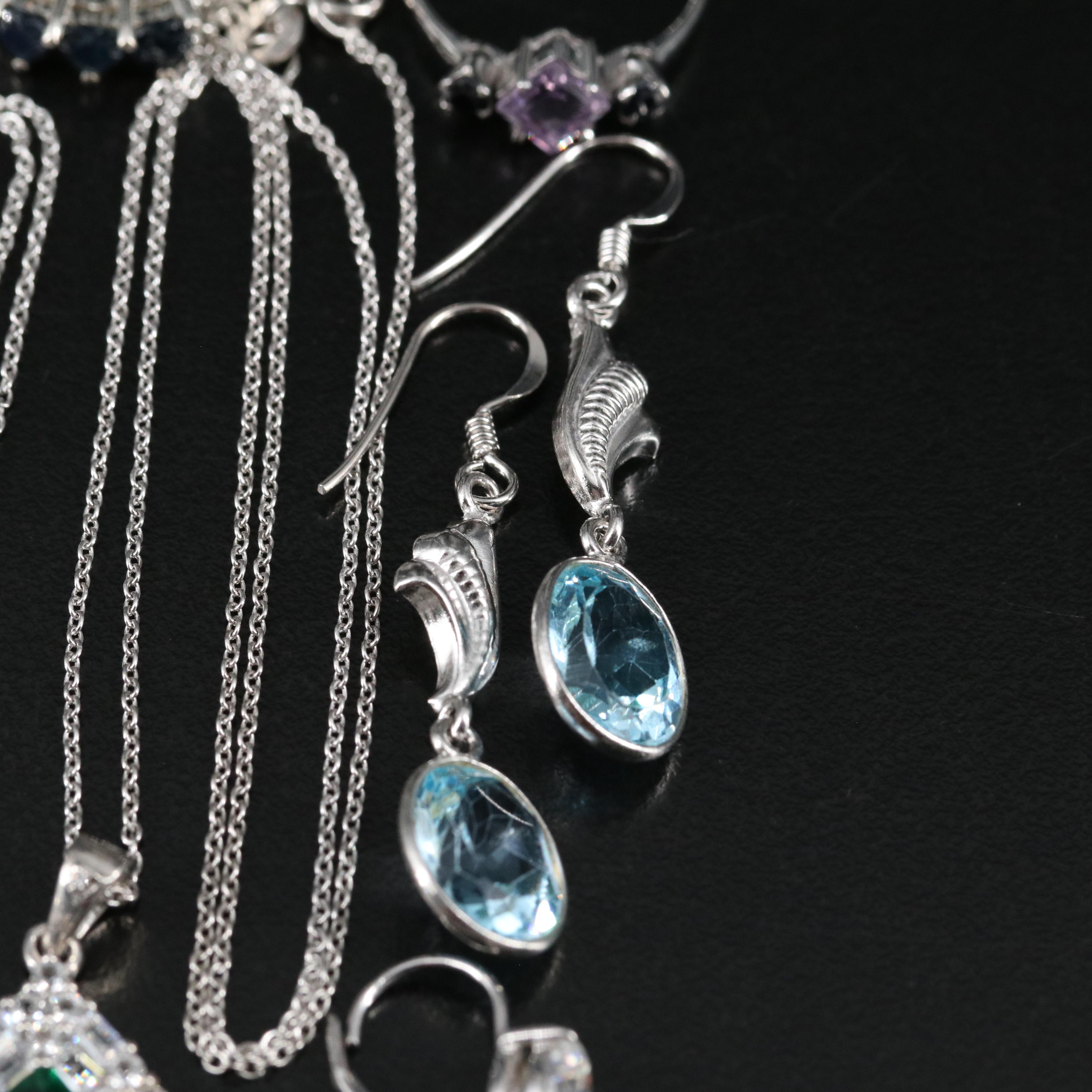 14 Assorted Sterling Silver Rings, Necklaces, and Earrings