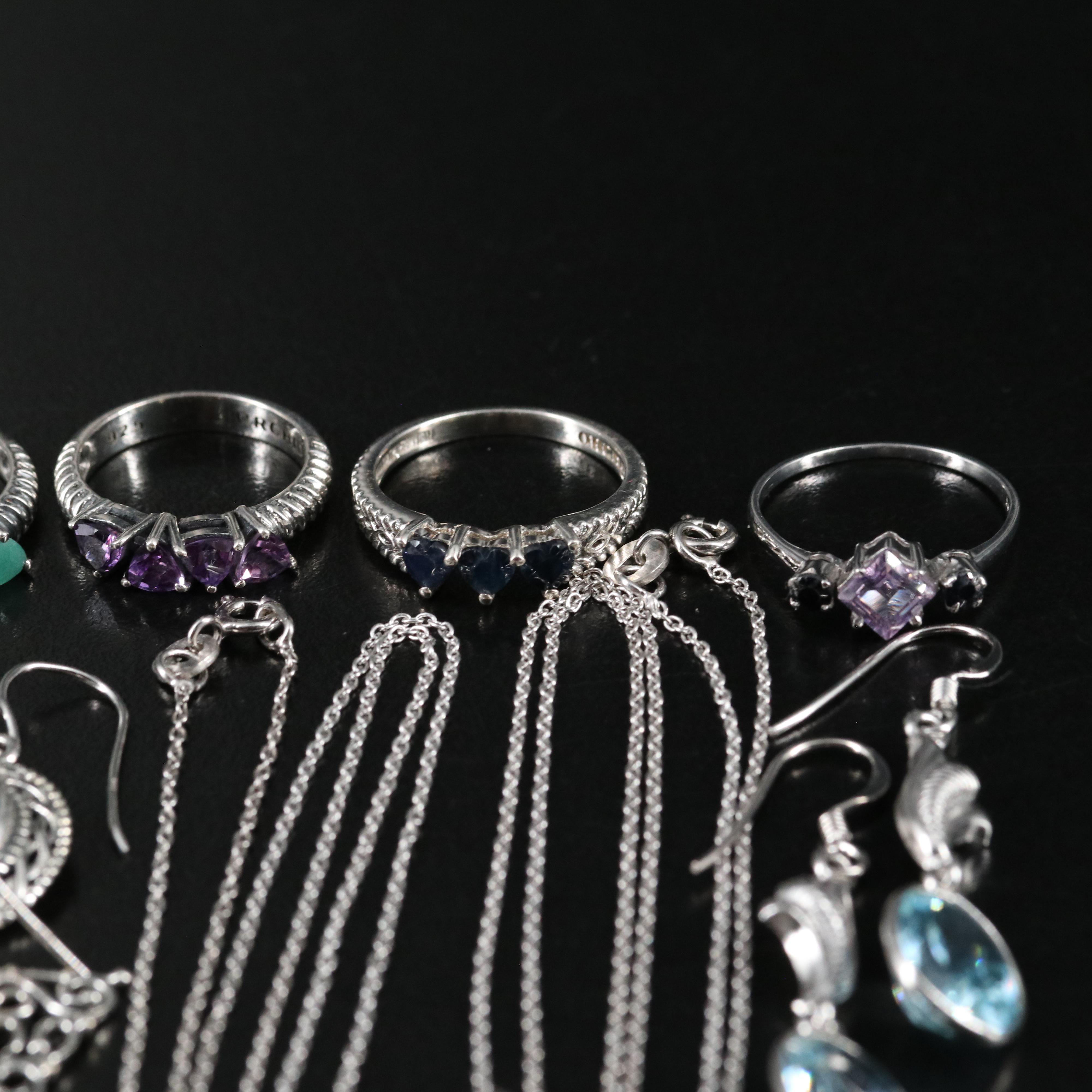 14 Assorted Sterling Silver Rings, Necklaces, and Earrings