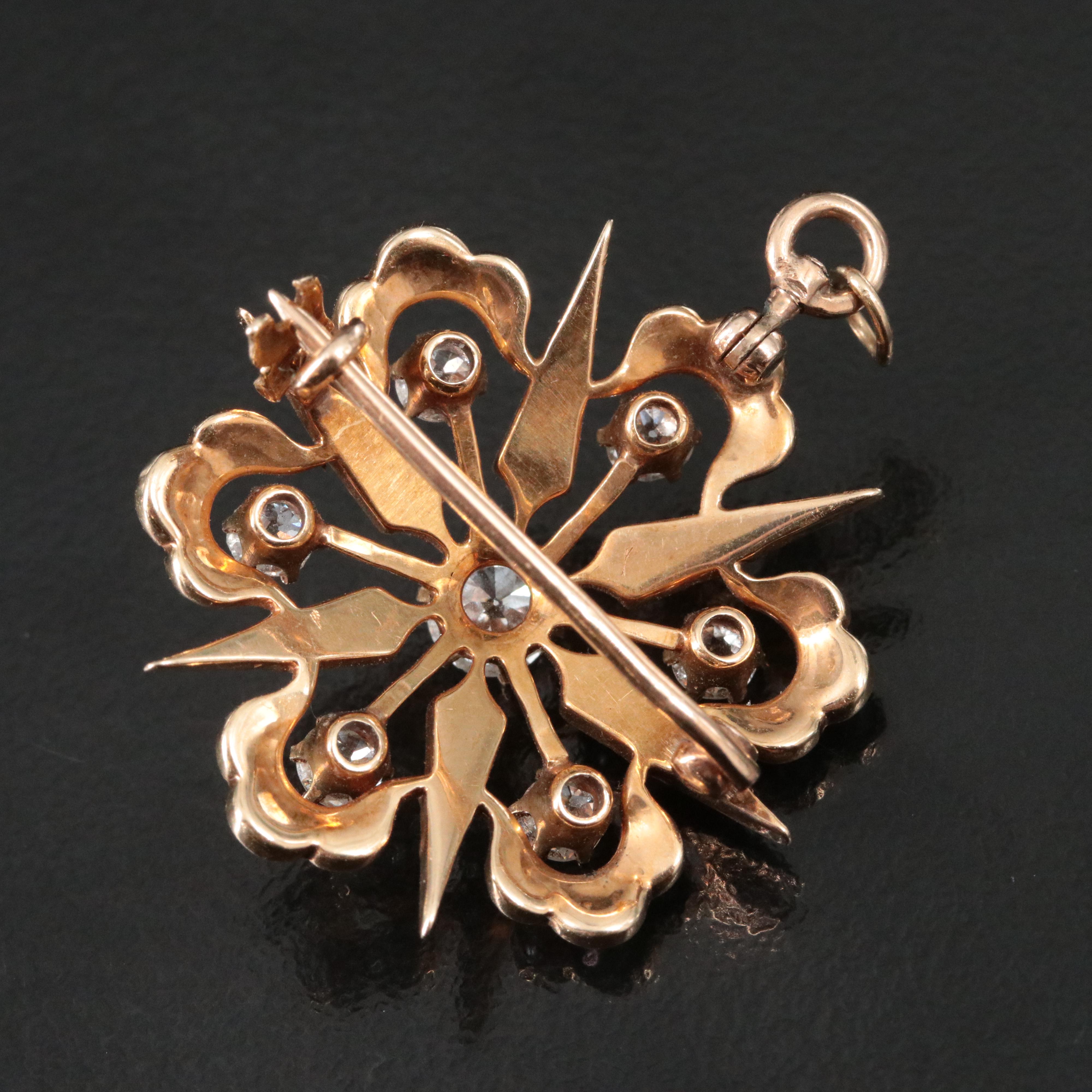 Early 1900s 14K 1.16 CTW Diamond and Pearl Converter Brooch