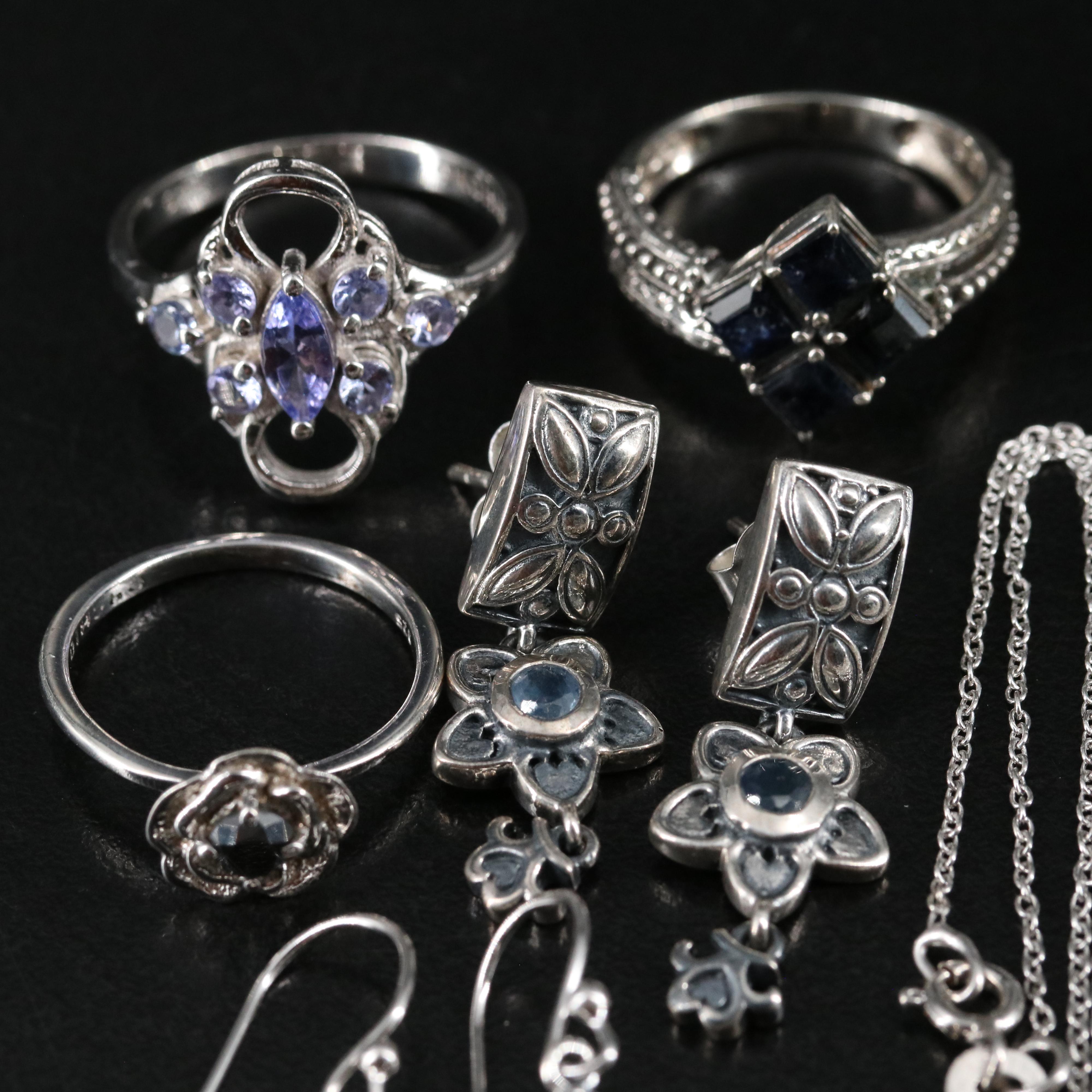 14 Assorted Sterling Silver Rings, Necklaces, and Earrings