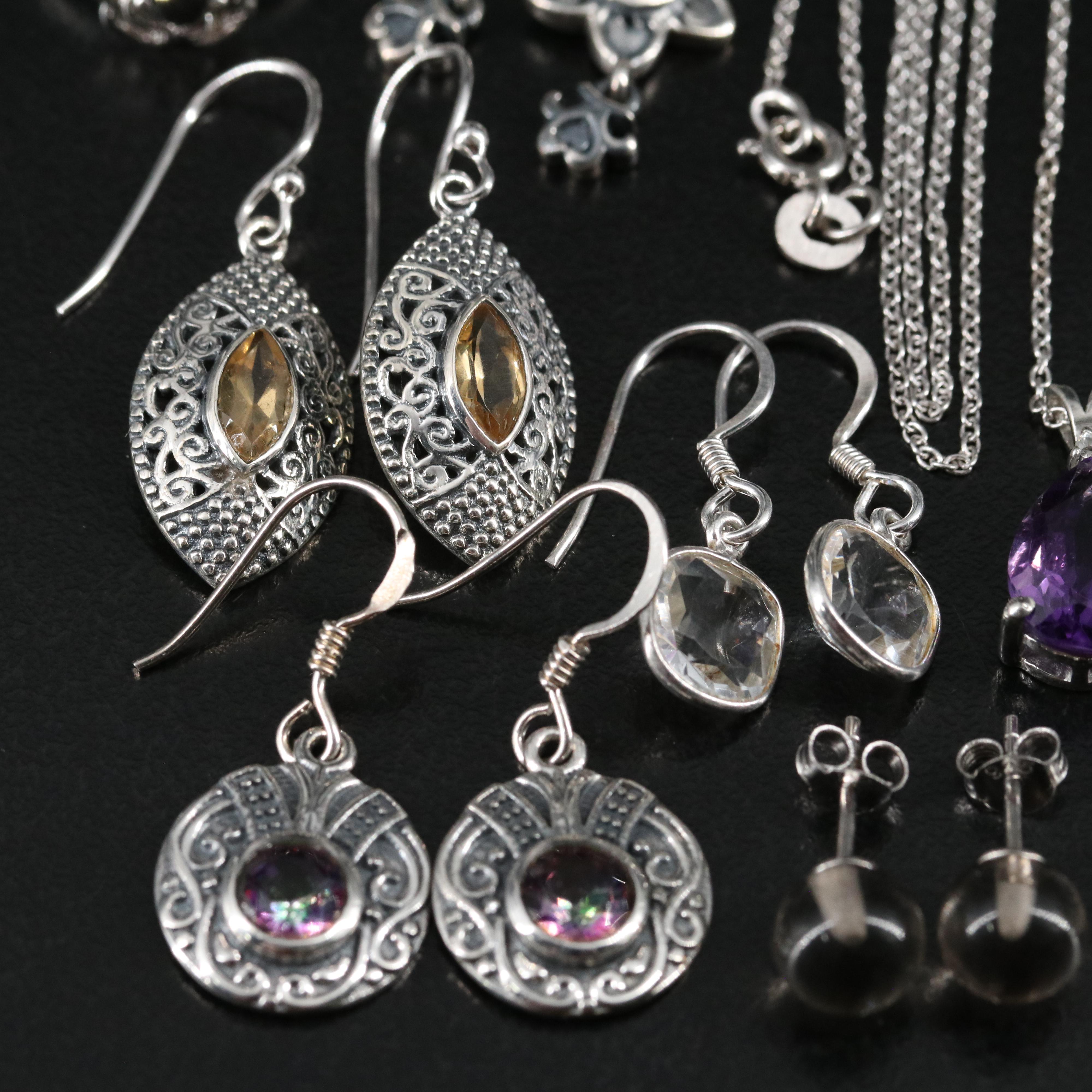 14 Assorted Sterling Silver Rings, Necklaces, and Earrings