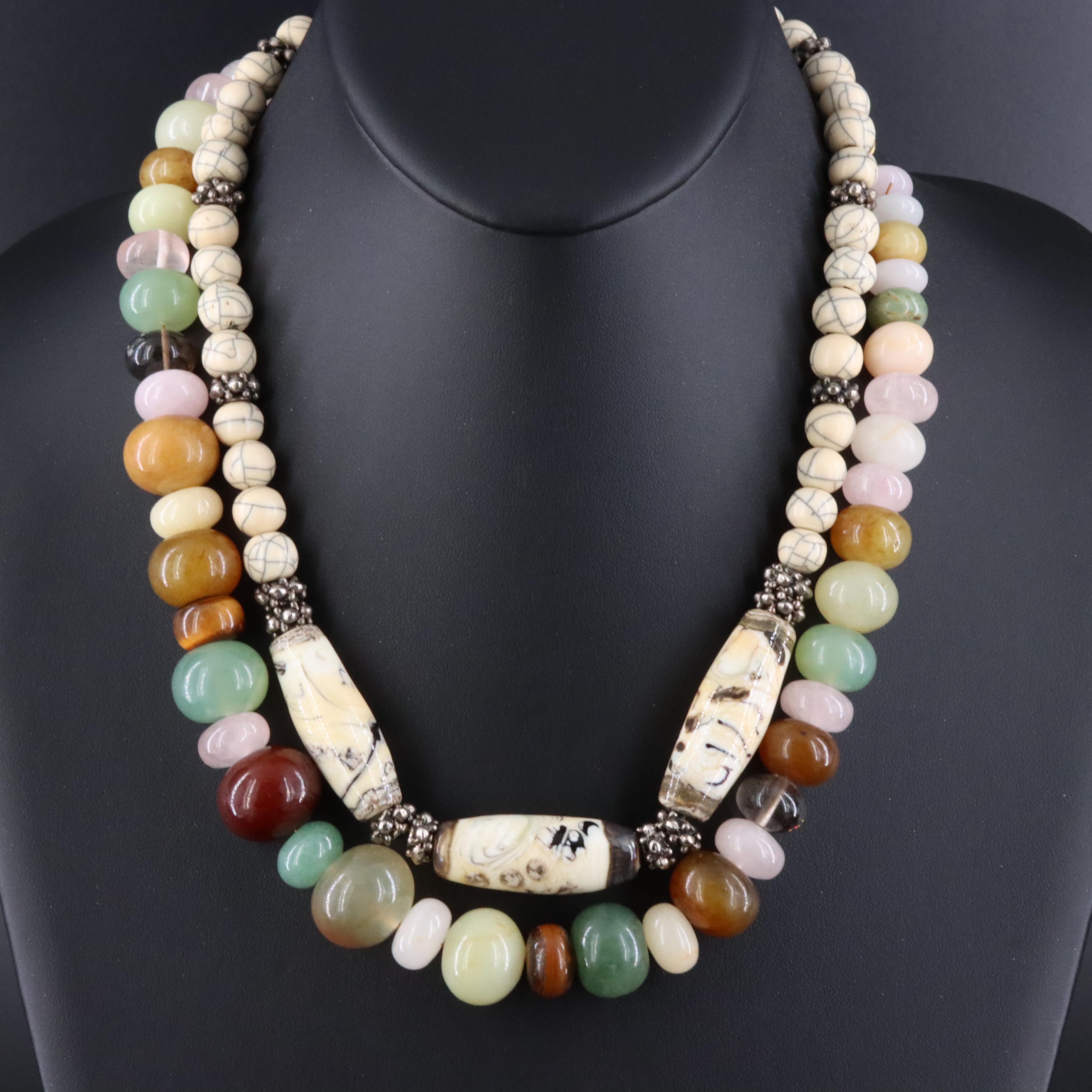Gemstone Necklaces and Earrings Including Jasper, Rose Quartz and Coral