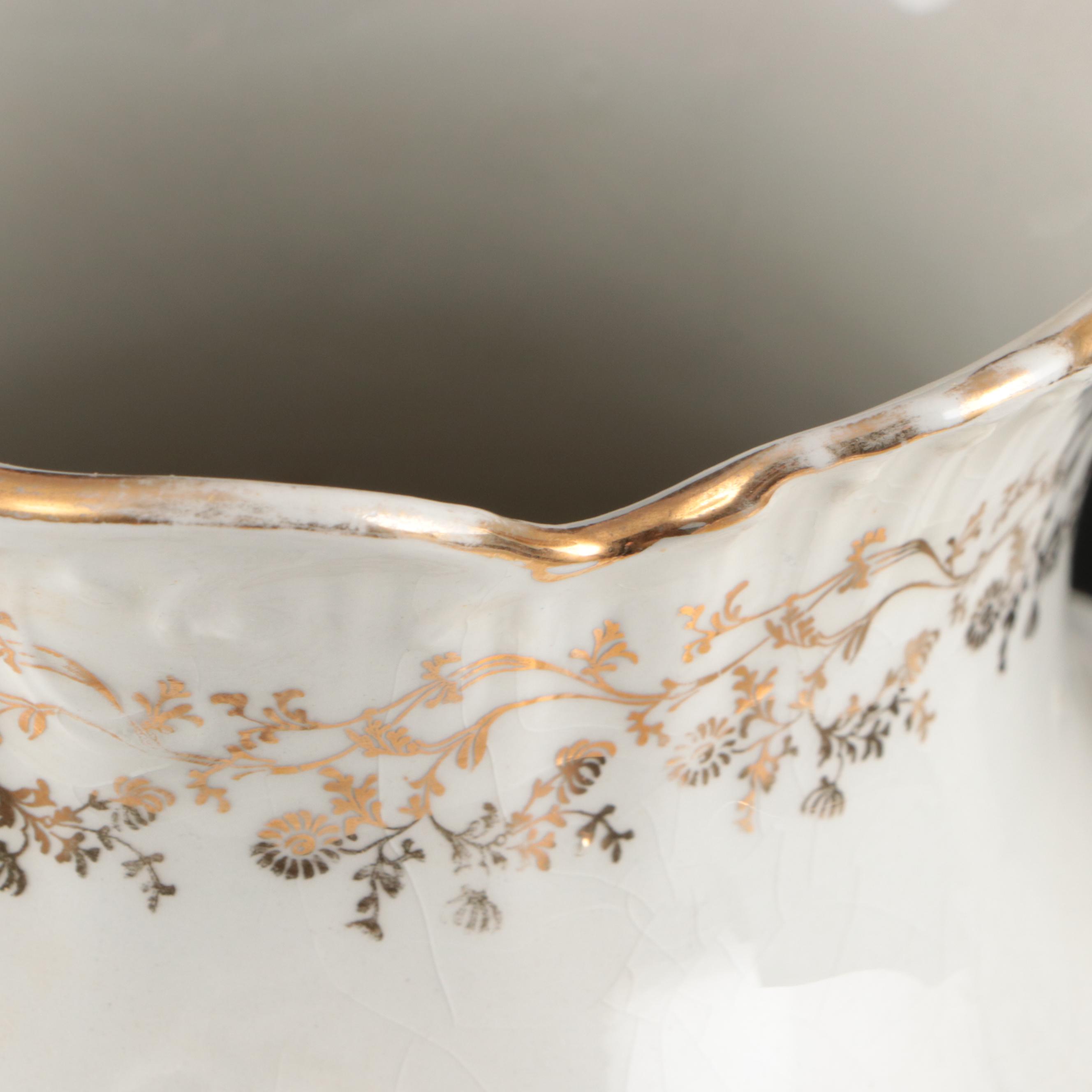 Homer Laughlin Gilt Ceramic Pitcher and Basin