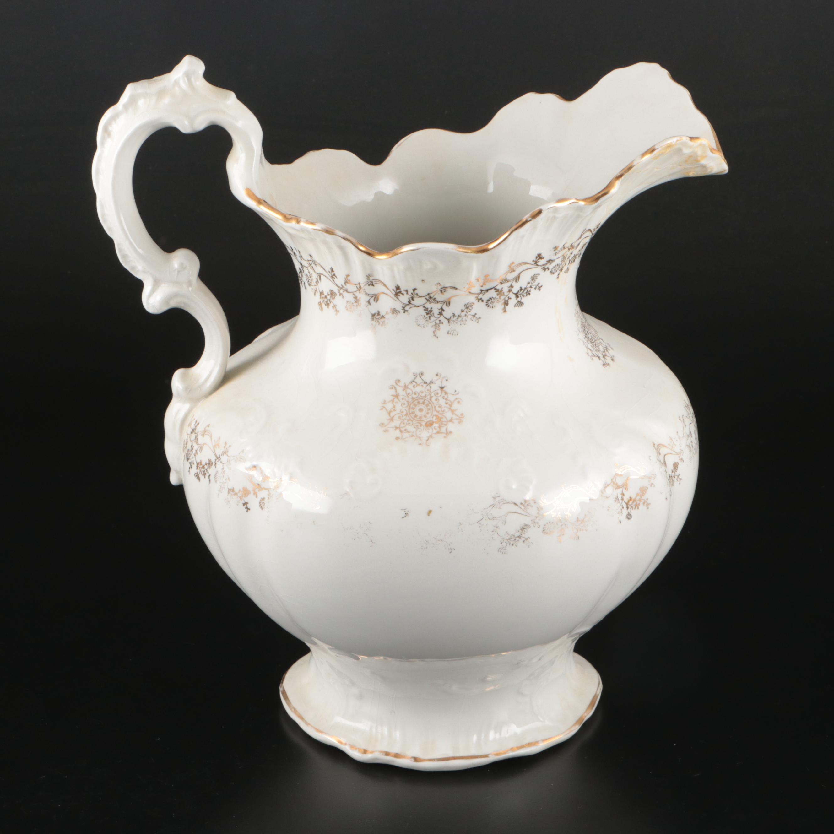Homer Laughlin Gilt Ceramic Pitcher and Basin