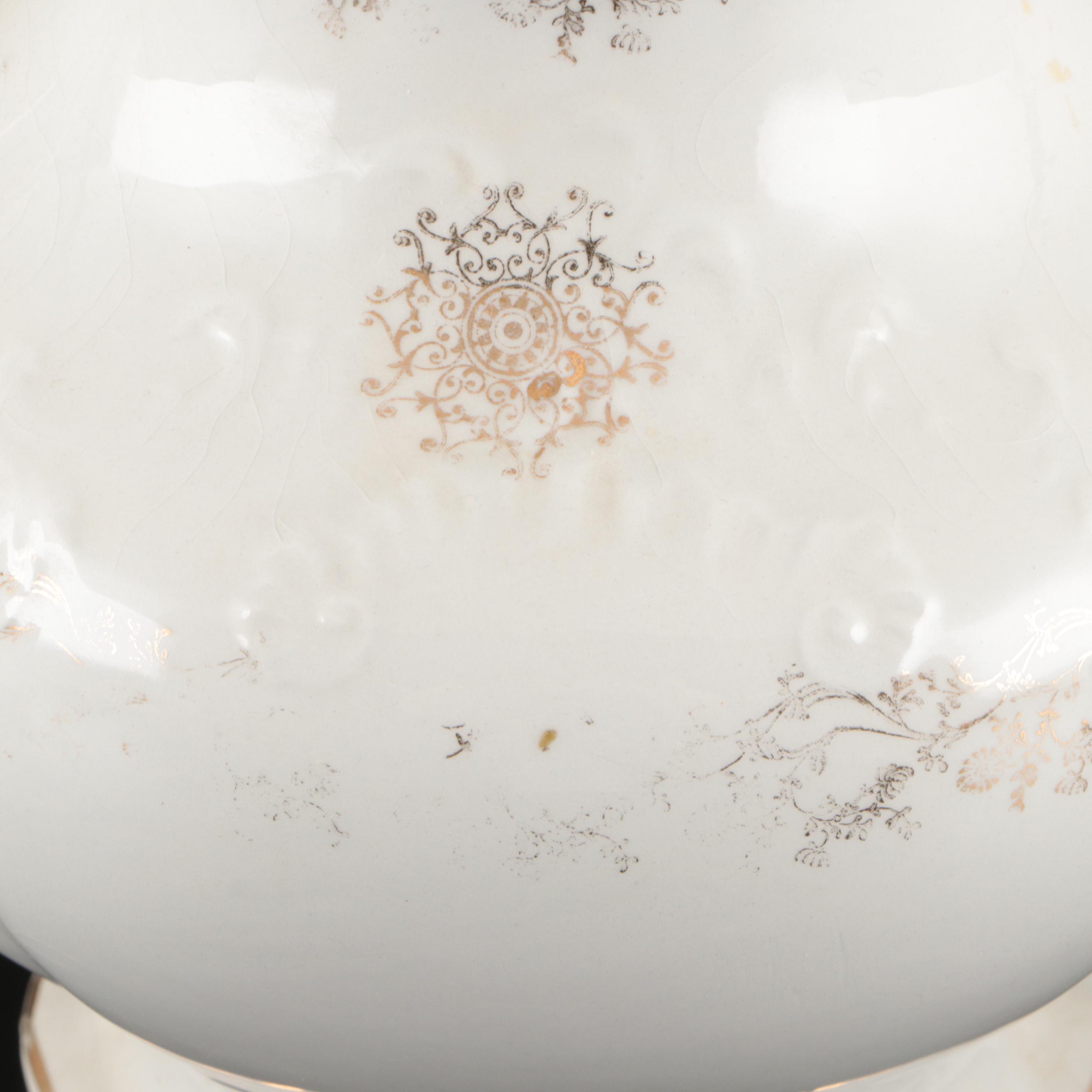 Homer Laughlin Gilt Ceramic Pitcher and Basin