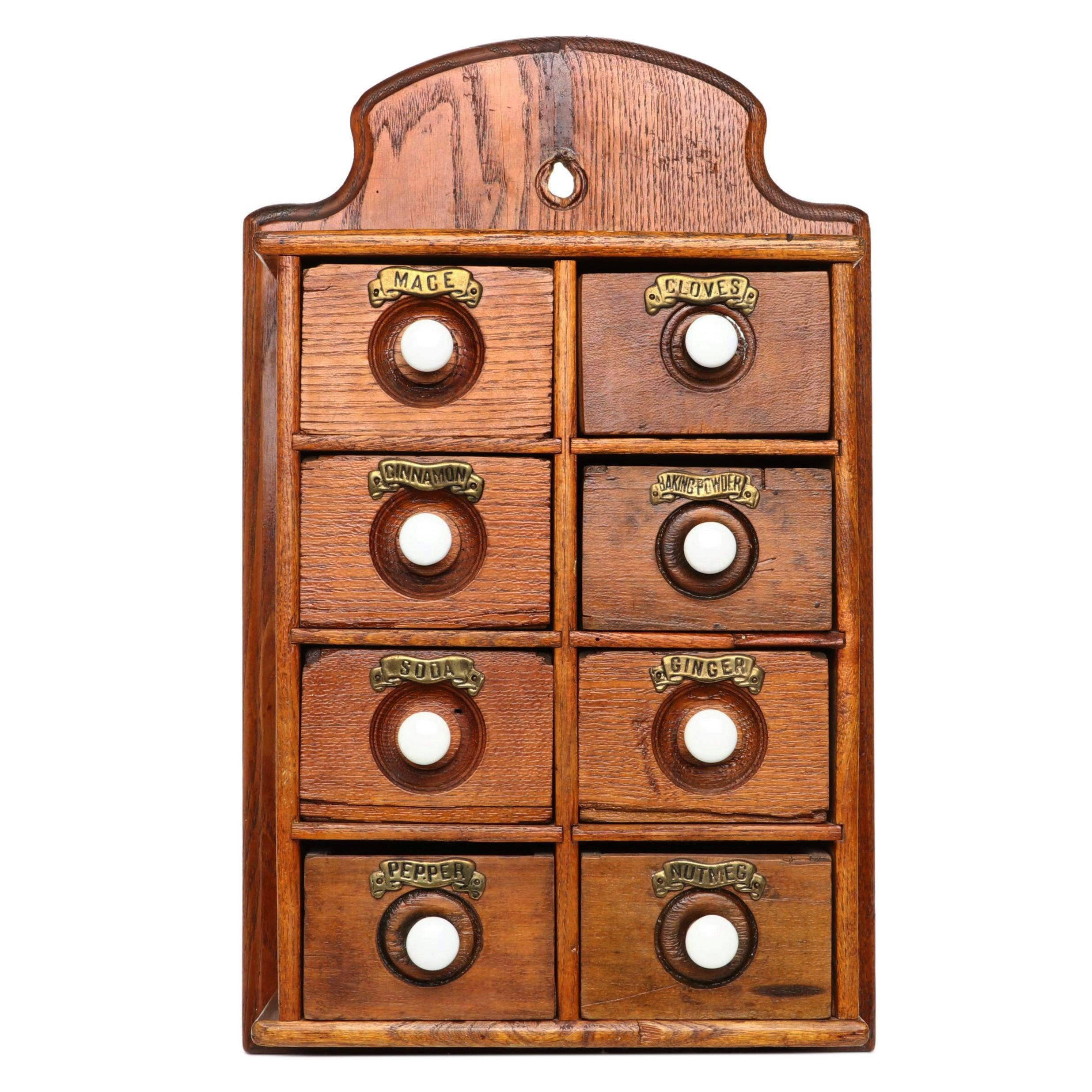 Wooden Hanging Spice Cabinet with Ceramic Knobs