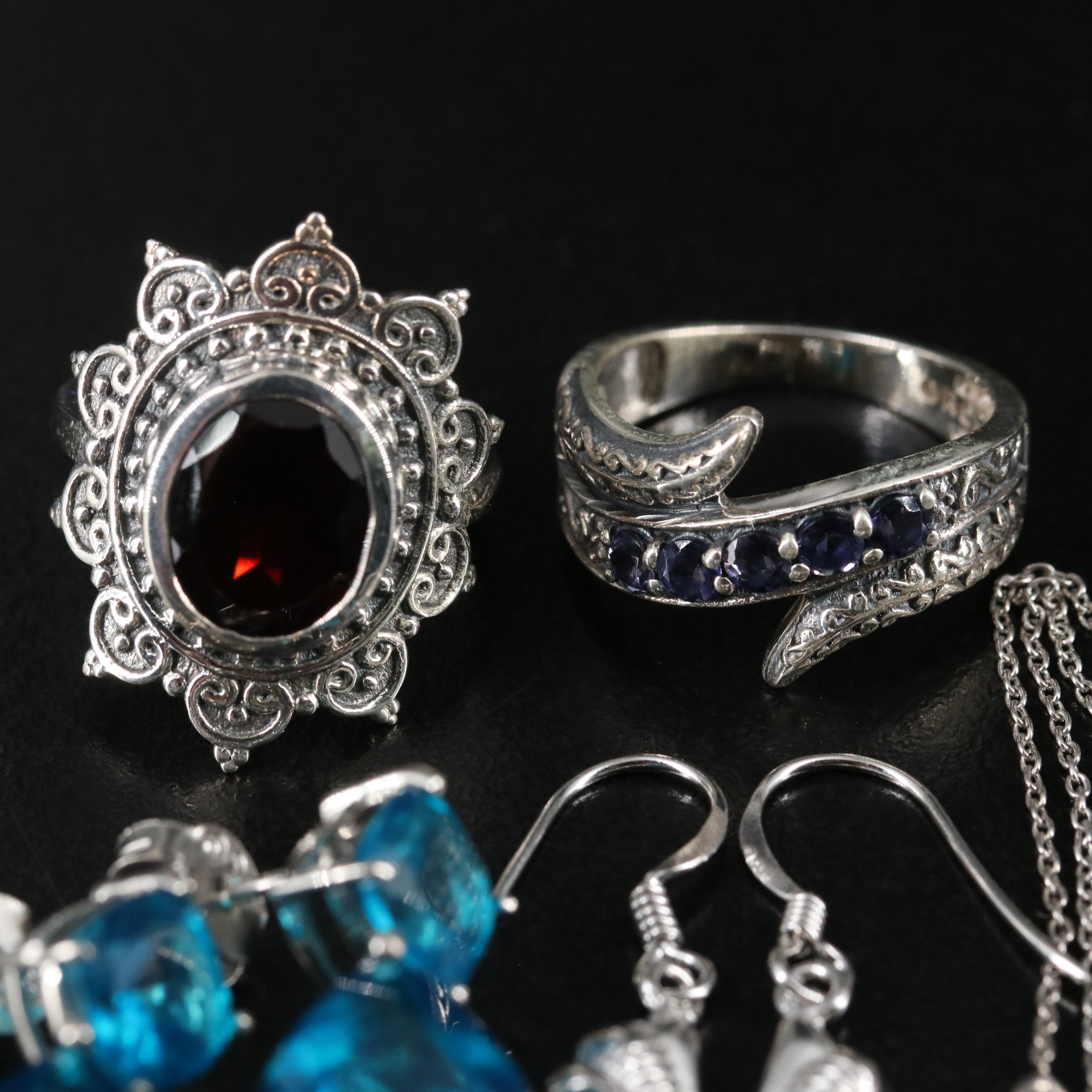 14 Assorted Sterling Silver Rings, Necklaces, and Earrings