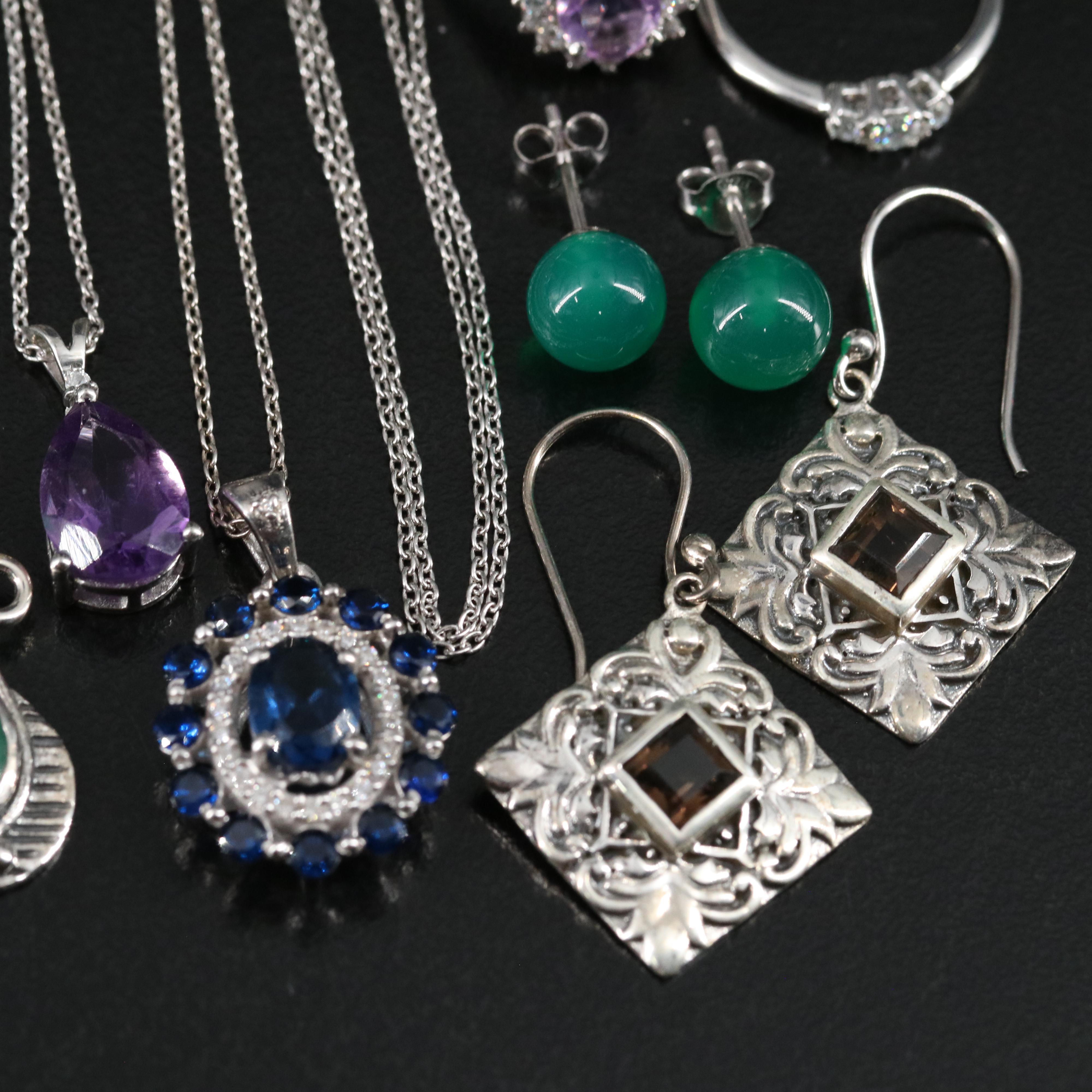 14 Assorted Sterling Silver Rings, Necklaces, and Earrings