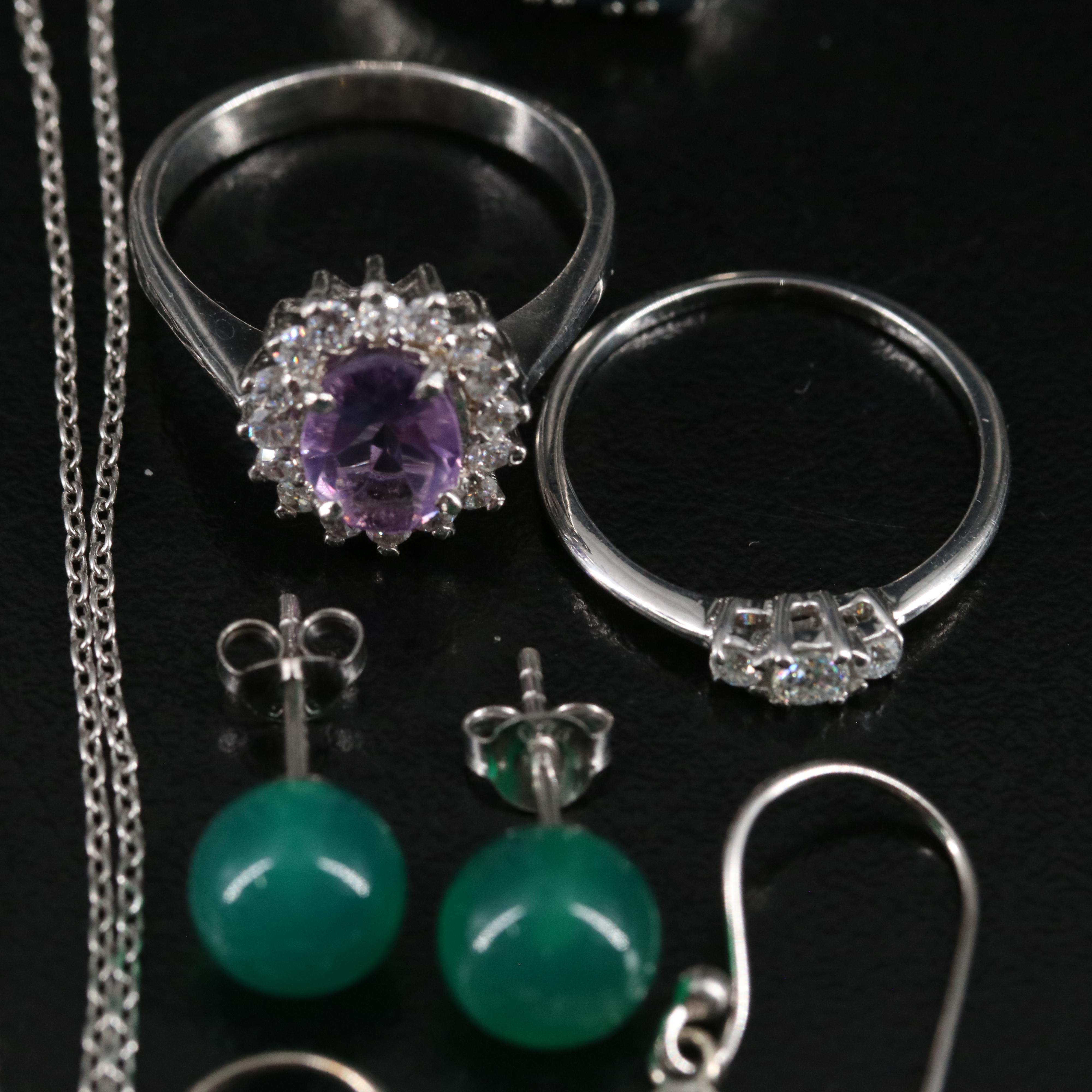 14 Assorted Sterling Silver Rings, Necklaces, and Earrings