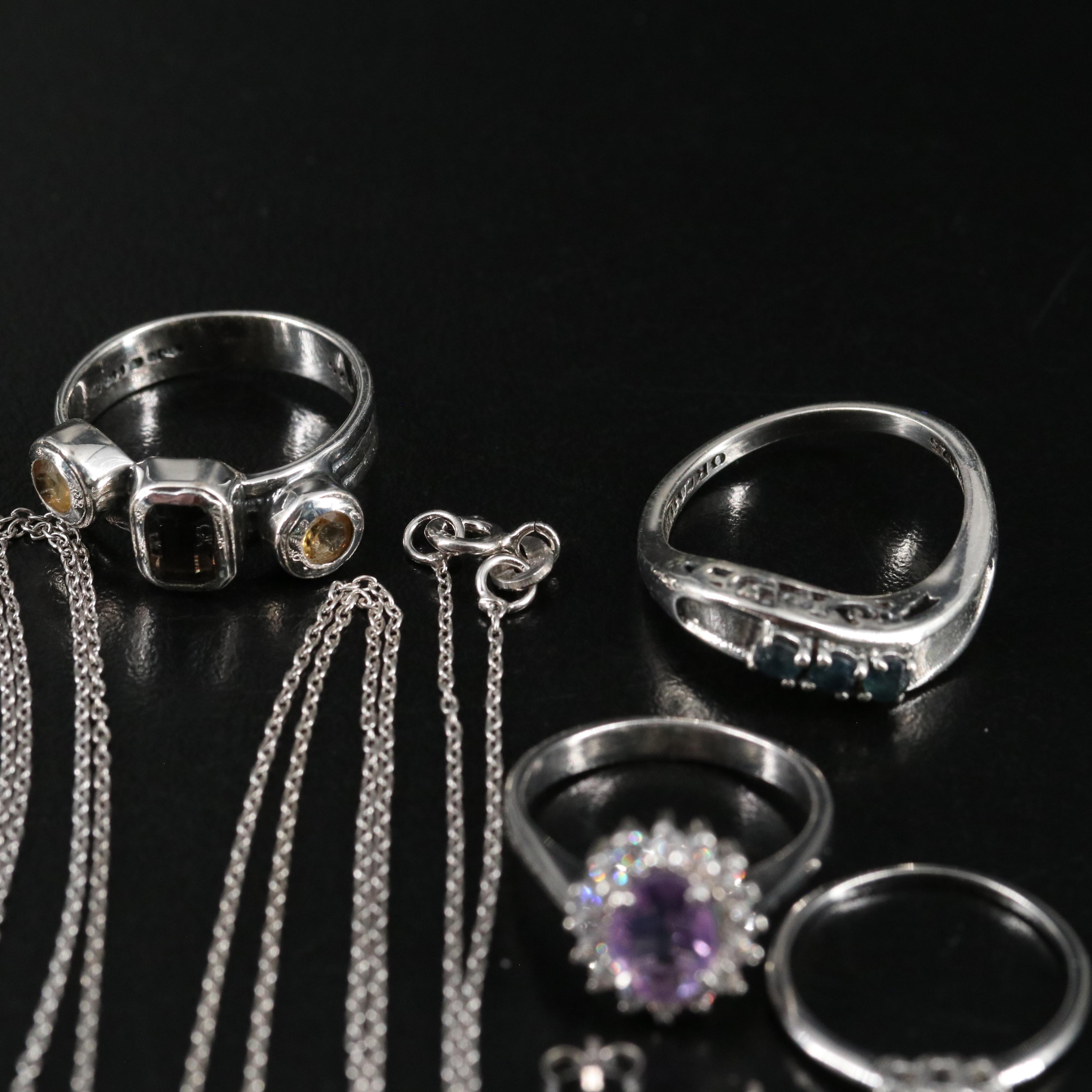 14 Assorted Sterling Silver Rings, Necklaces, and Earrings