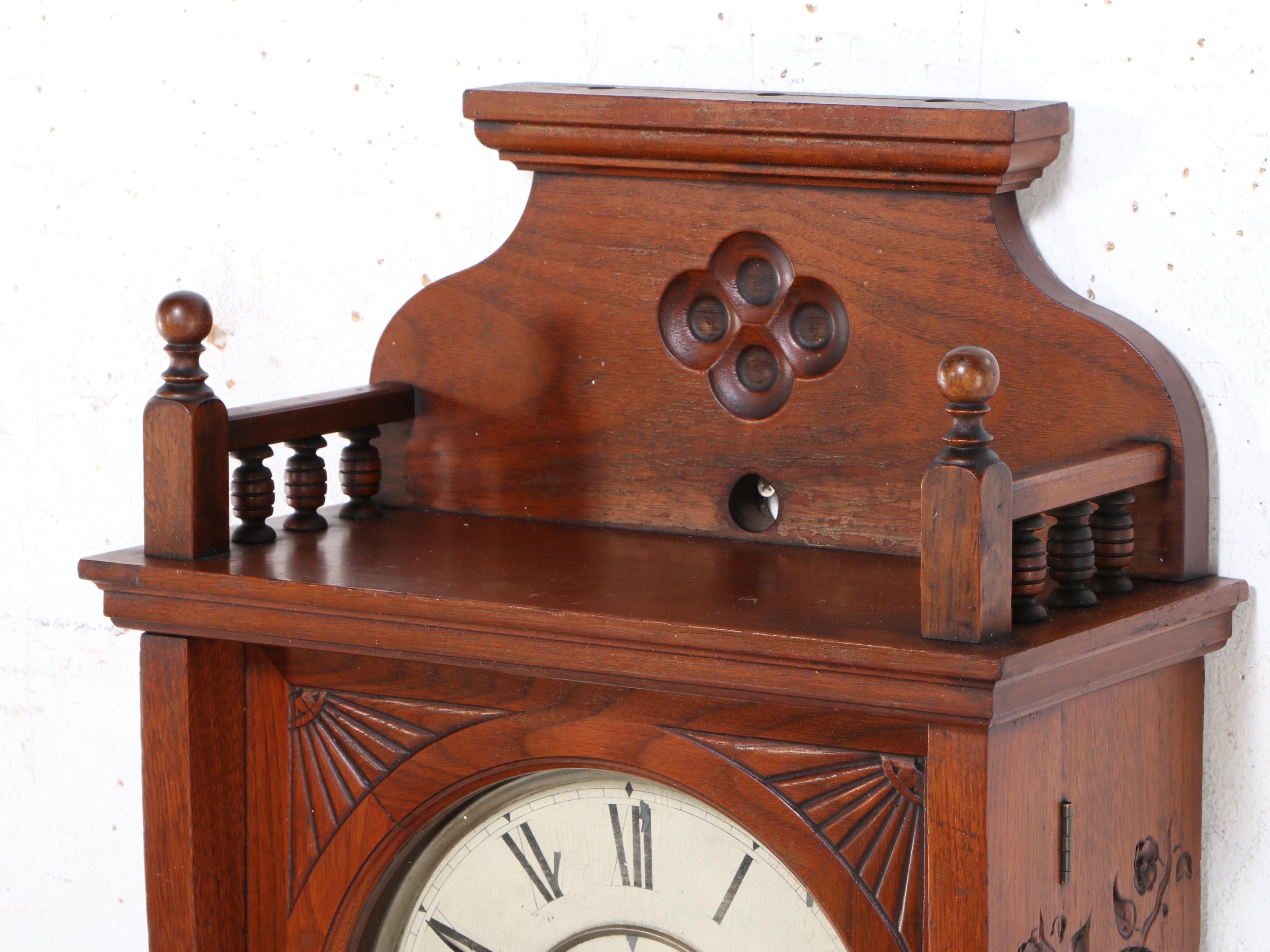 Seth Thomas "Flora" Walnut Double Weight Driven Wall Clock, Antique