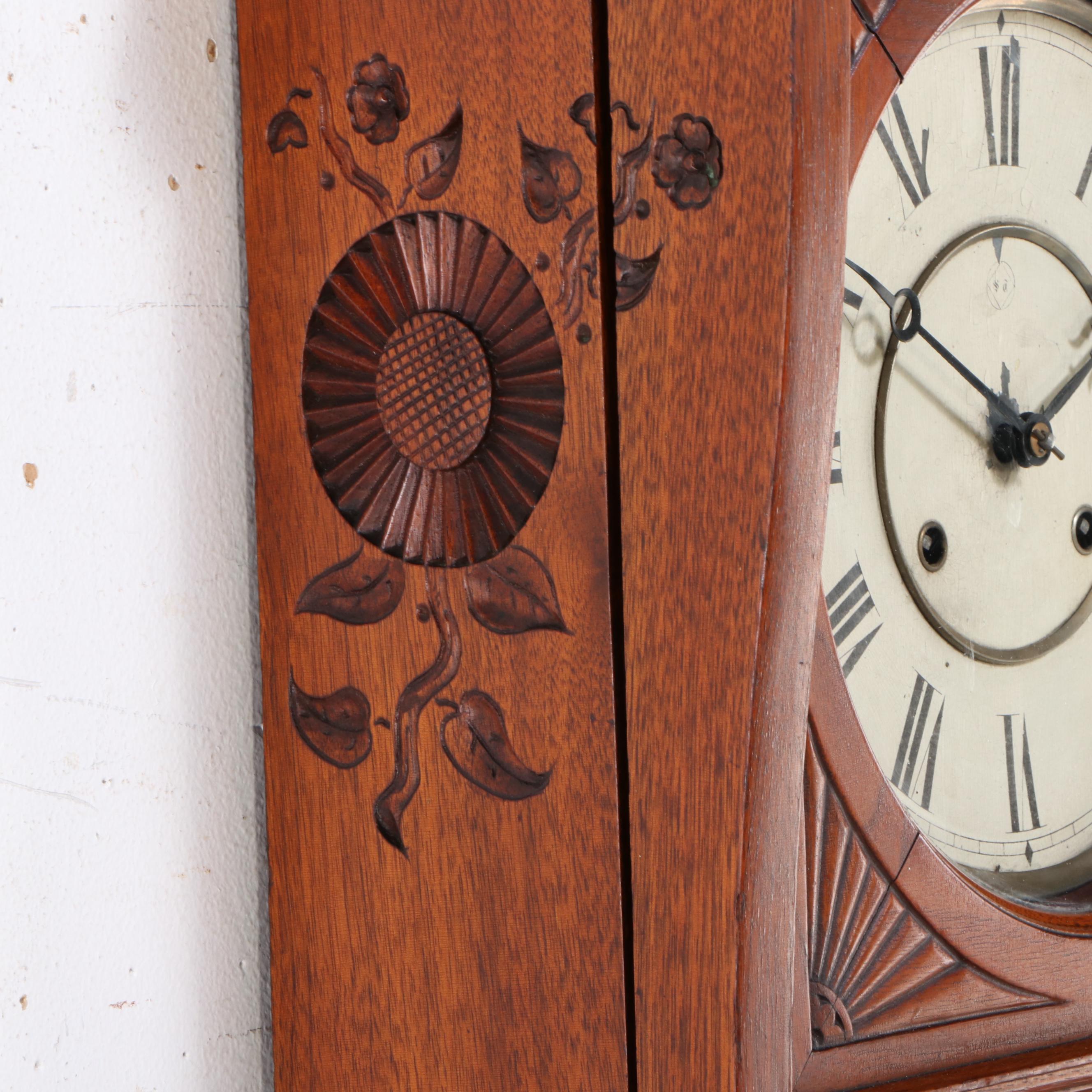 Seth Thomas "Flora" Walnut Double Weight Driven Wall Clock, Antique