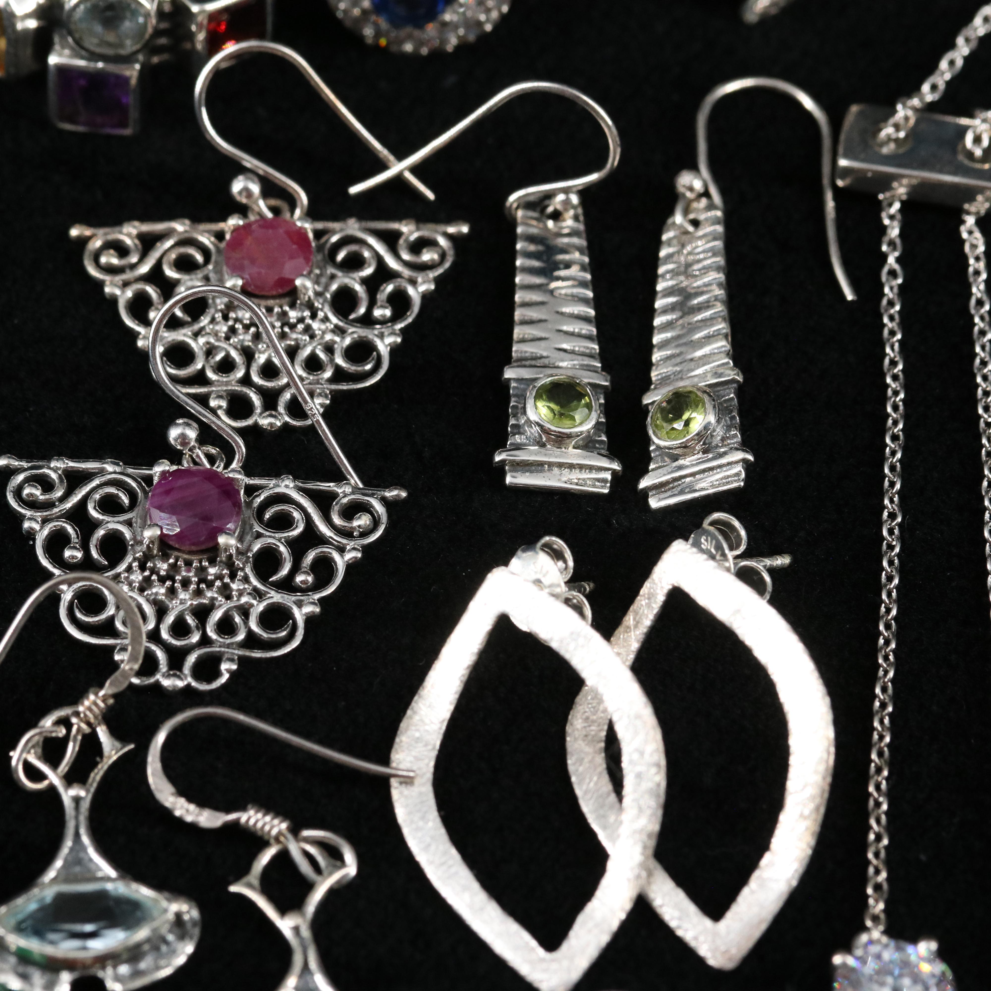 14 Assorted Sterling Silver Rings, Necklaces, and Earrings