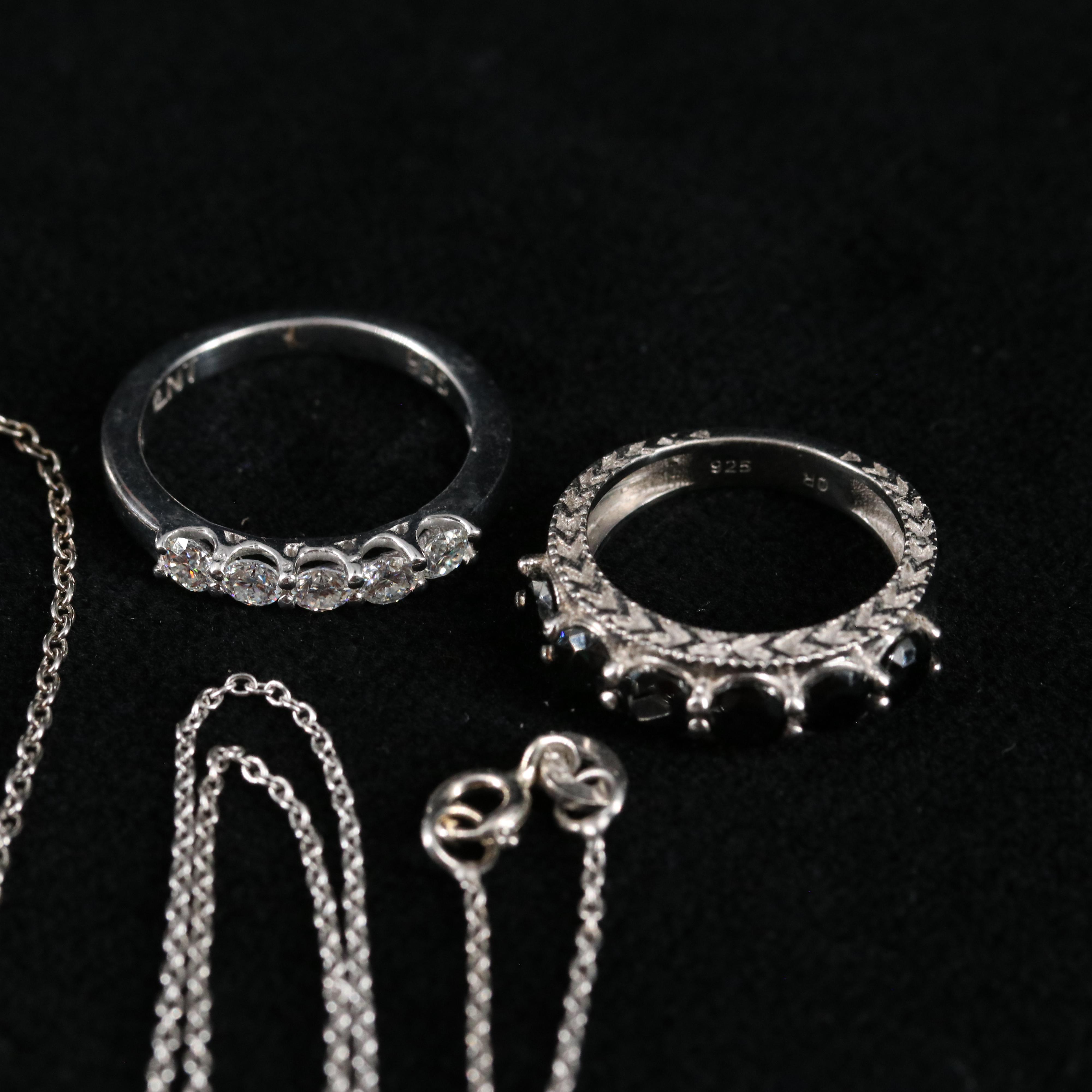 14 Assorted Sterling Silver Rings, Necklaces, and Earrings