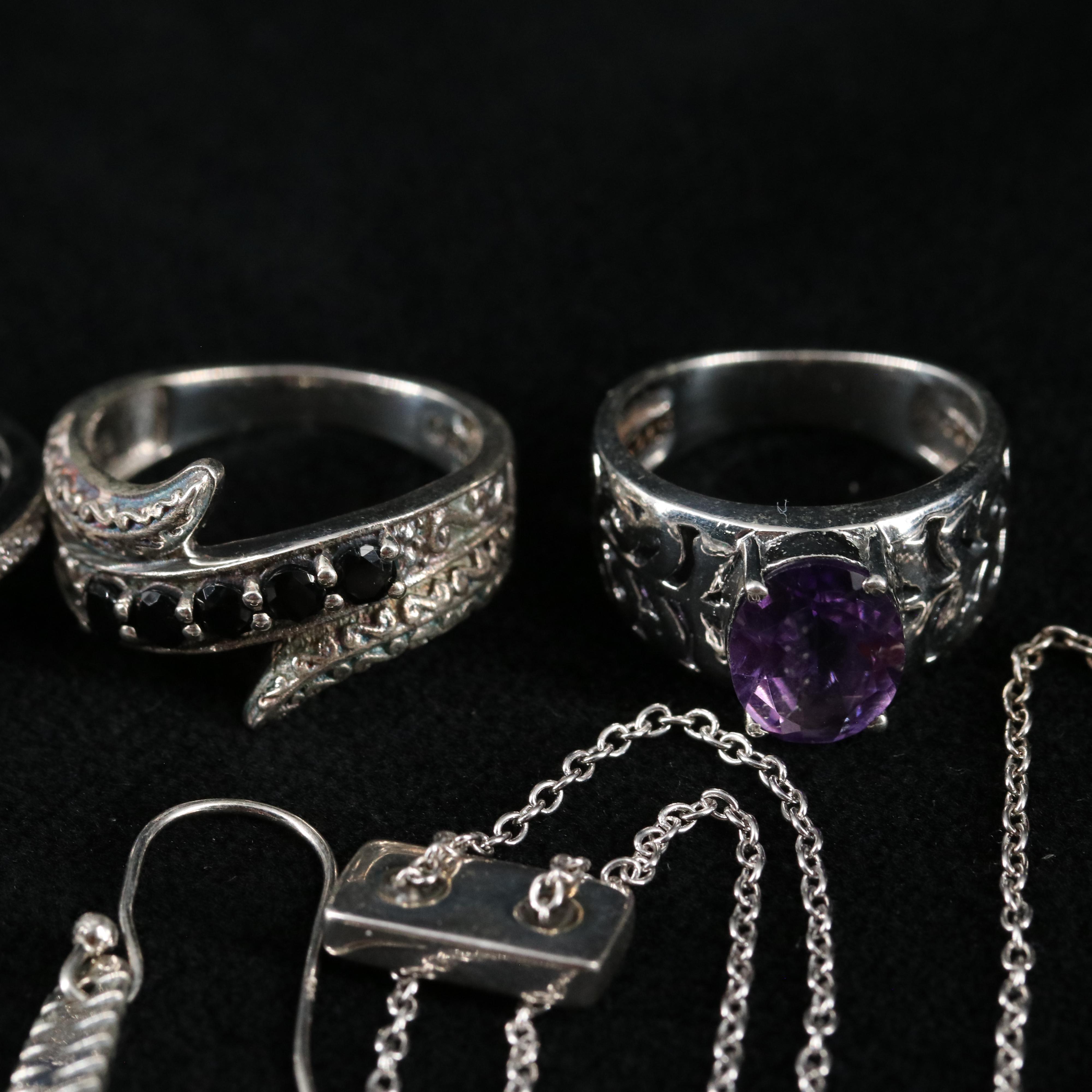 14 Assorted Sterling Silver Rings, Necklaces, and Earrings