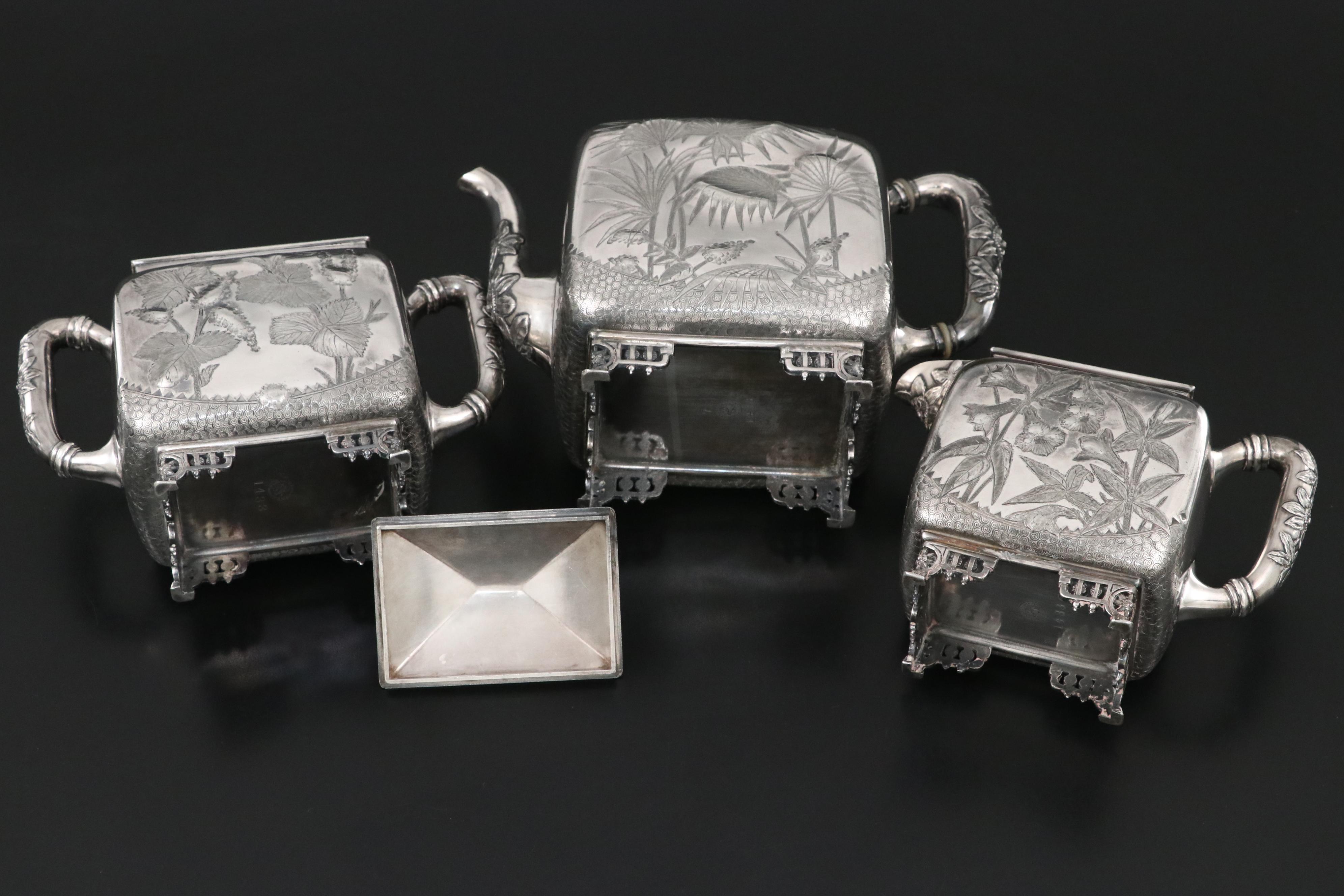 Meriden Britannia Company Aesthetic Movement Silver Plate Tea Set, Late 19th C.
