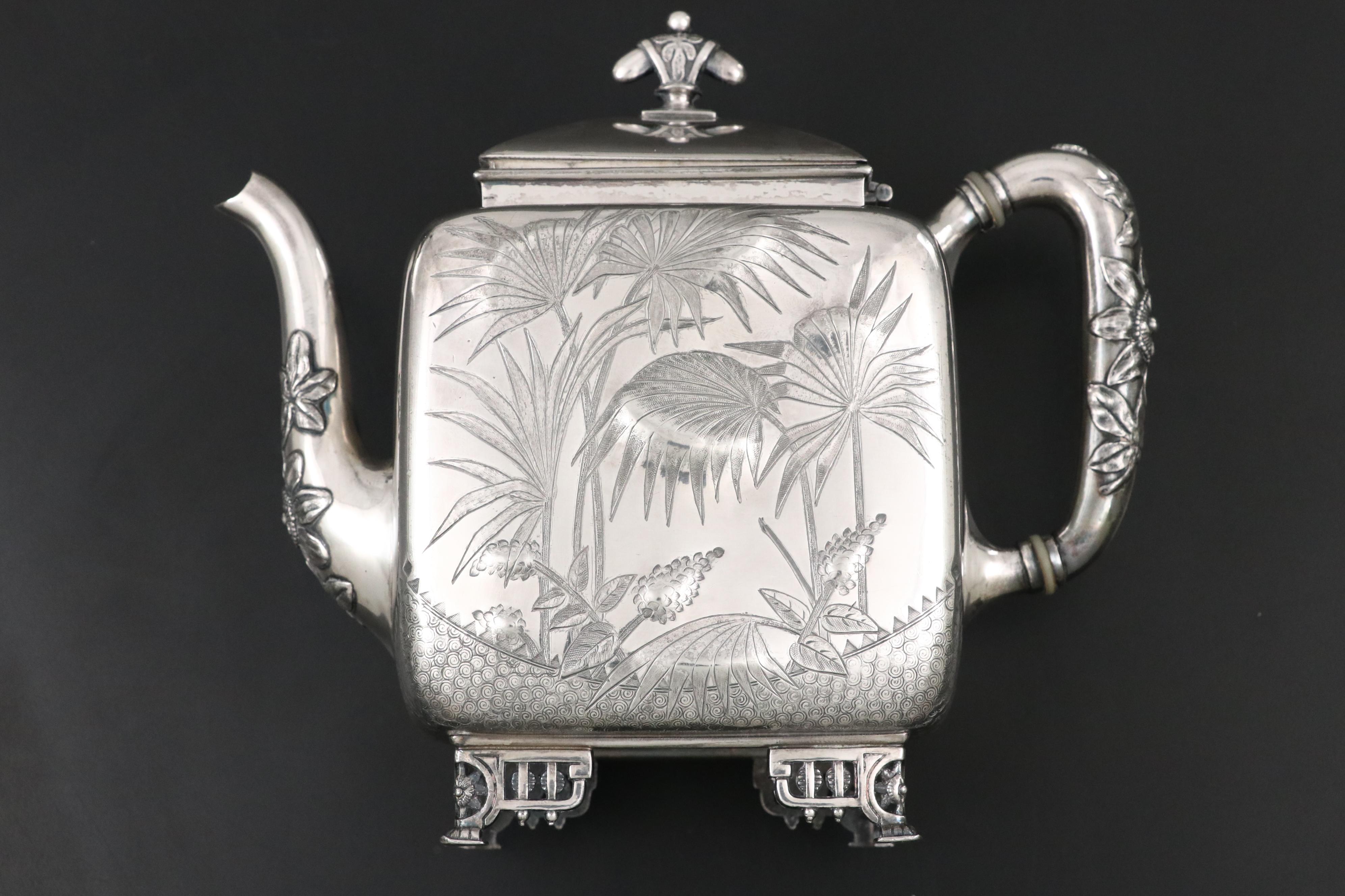 Meriden Britannia Company Aesthetic Movement Silver Plate Tea Set, Late 19th C.
