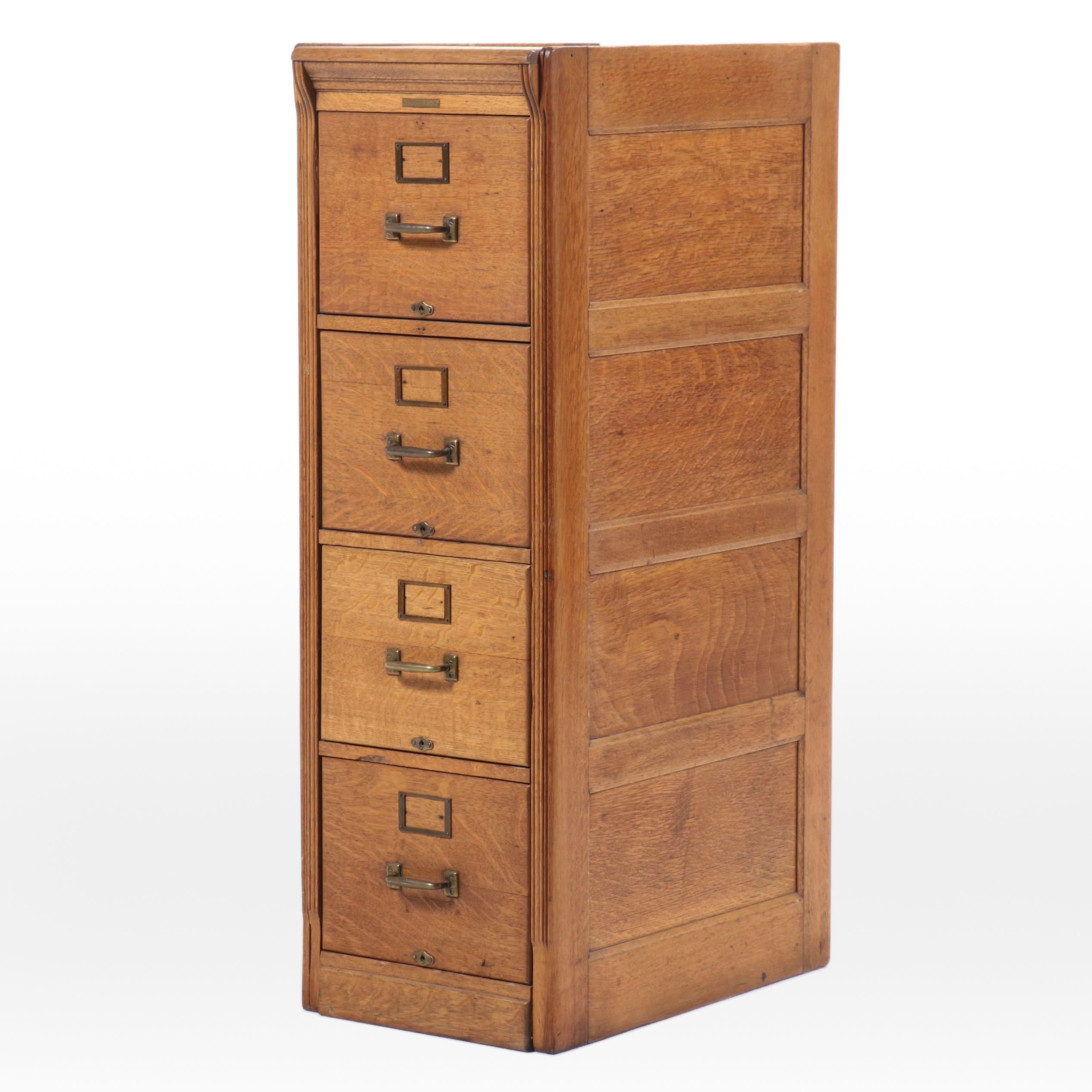 Yawman & Erbe Mfg. Co. Quartersawn Oak Four-Drawer File Cabinet, Early 20th C.