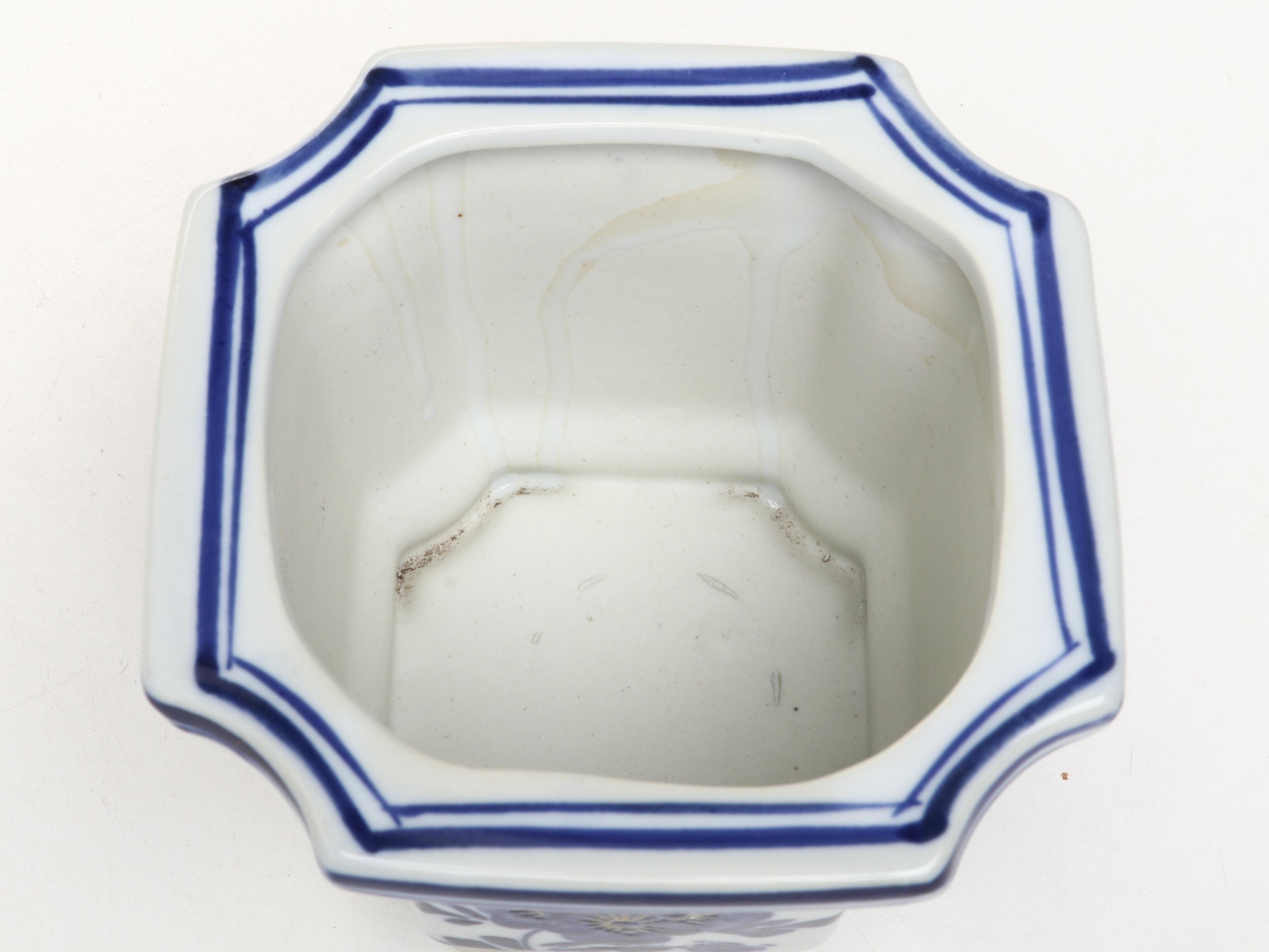 Chinese Blue and White Porcelain Planter with Ashtray and Box