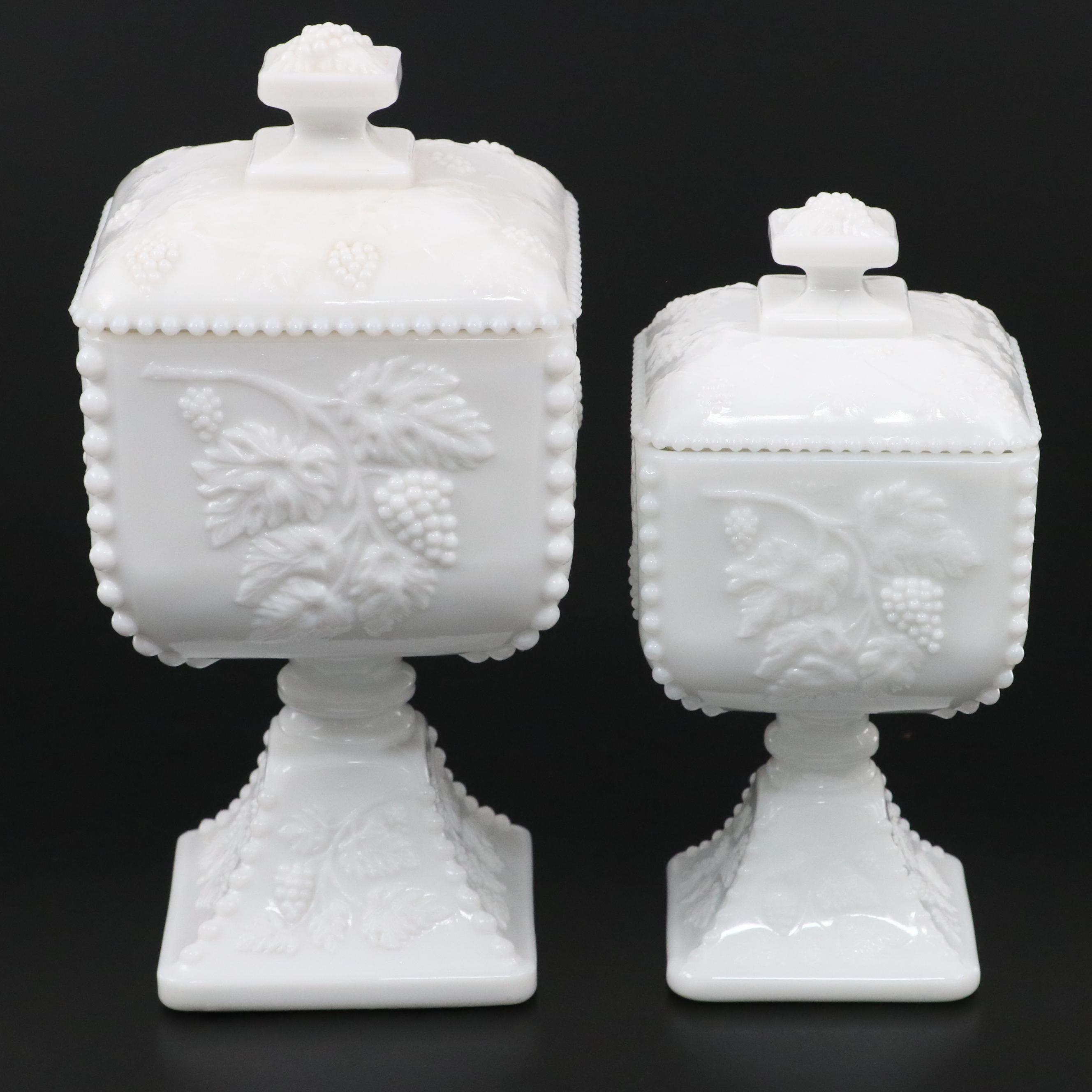 Westmoreland Glass Milk Paneled Glass Candy Dishes, Planter and Candlestick