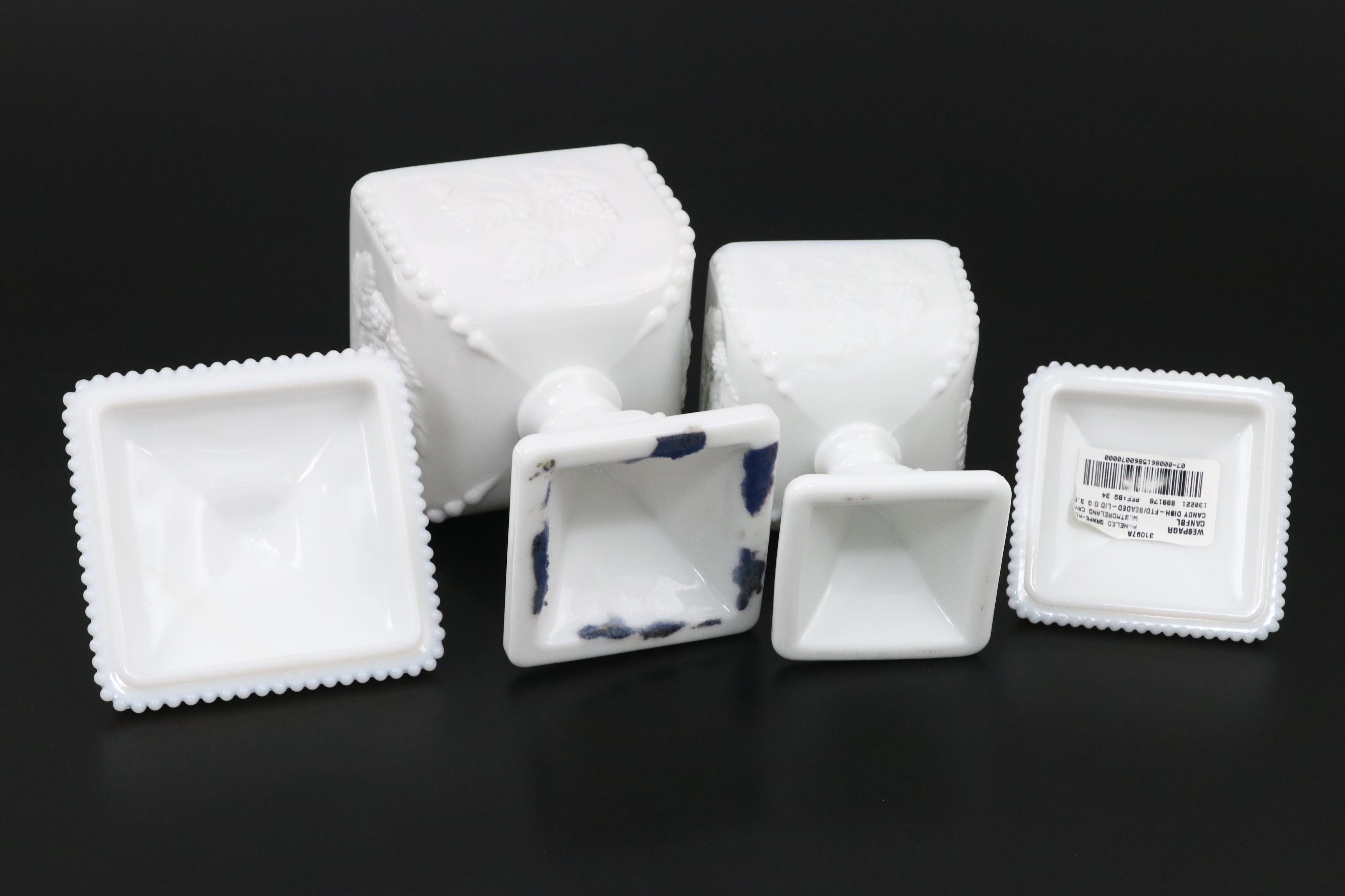 Westmoreland Glass Milk Paneled Glass Candy Dishes, Planter and Candlestick