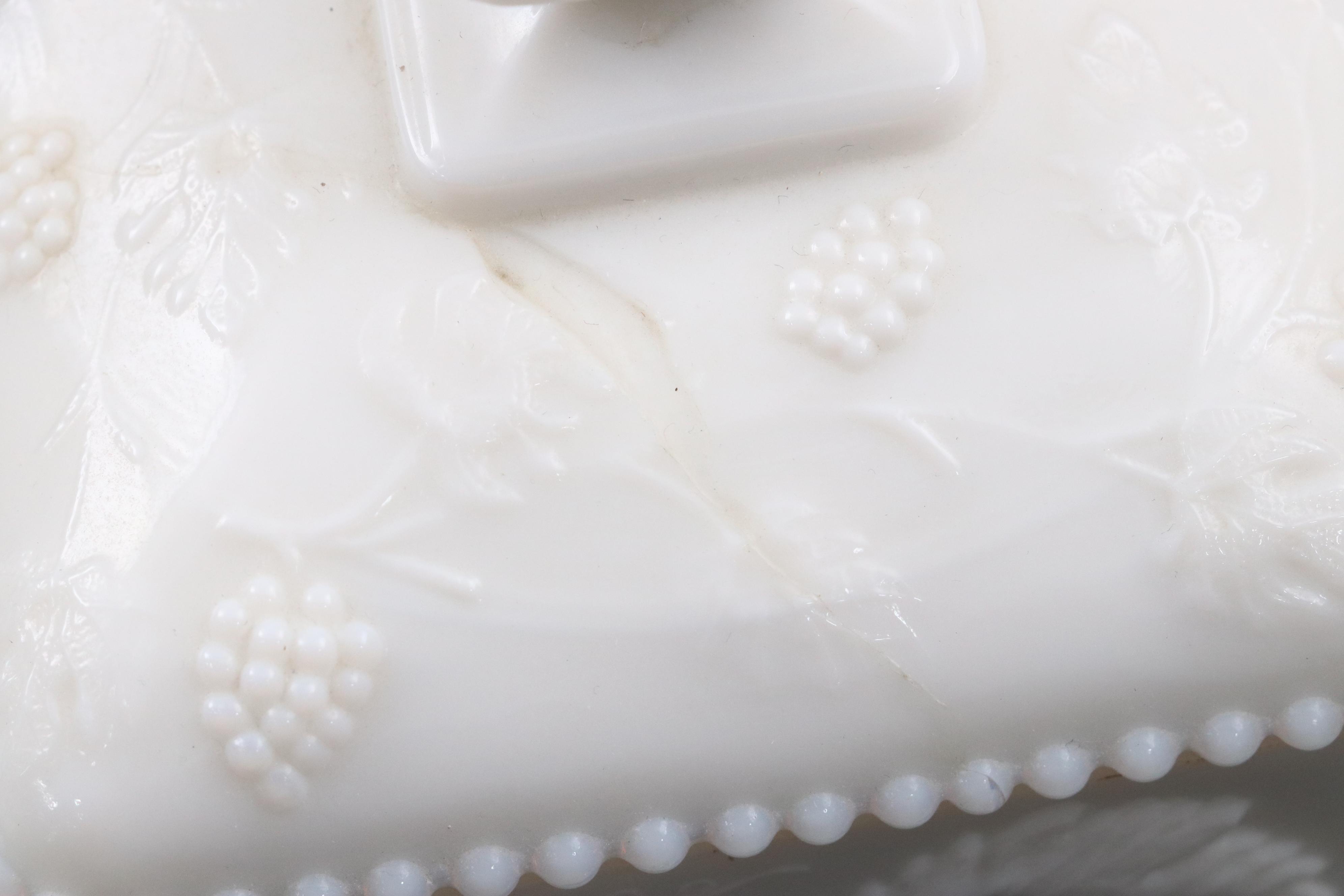 Westmoreland Glass Milk Paneled Glass Candy Dishes, Planter and Candlestick